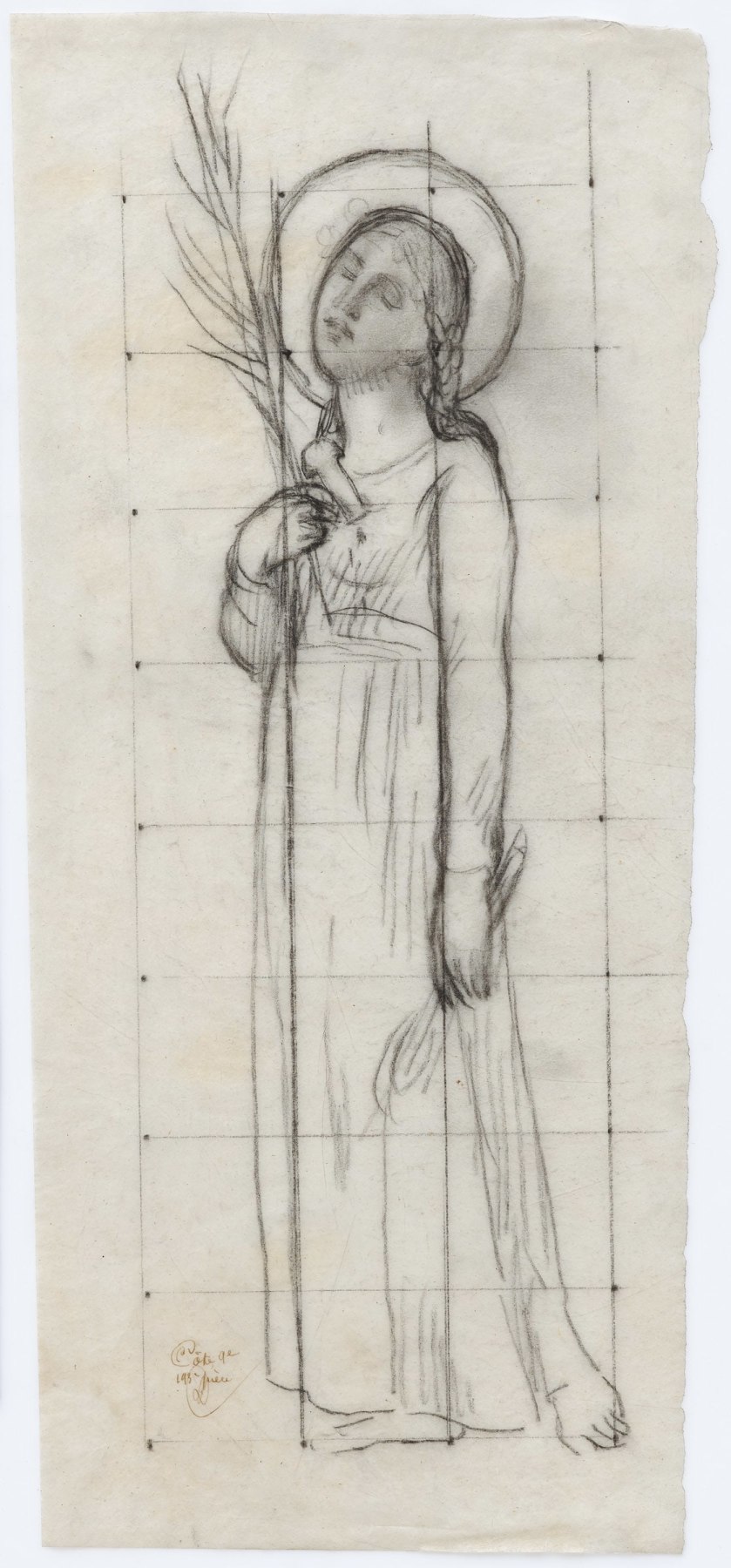 Pierre Puvis de Chavannes
&amp;ldquo;&amp;Eacute;tude pour Sainte Solange
(Study for Saint Solange)&amp;rdquo;, 1878
Charcoal on transfer paper
19 1/2 x 9 inches
49.5 x 22.5 cm
PCZ 32