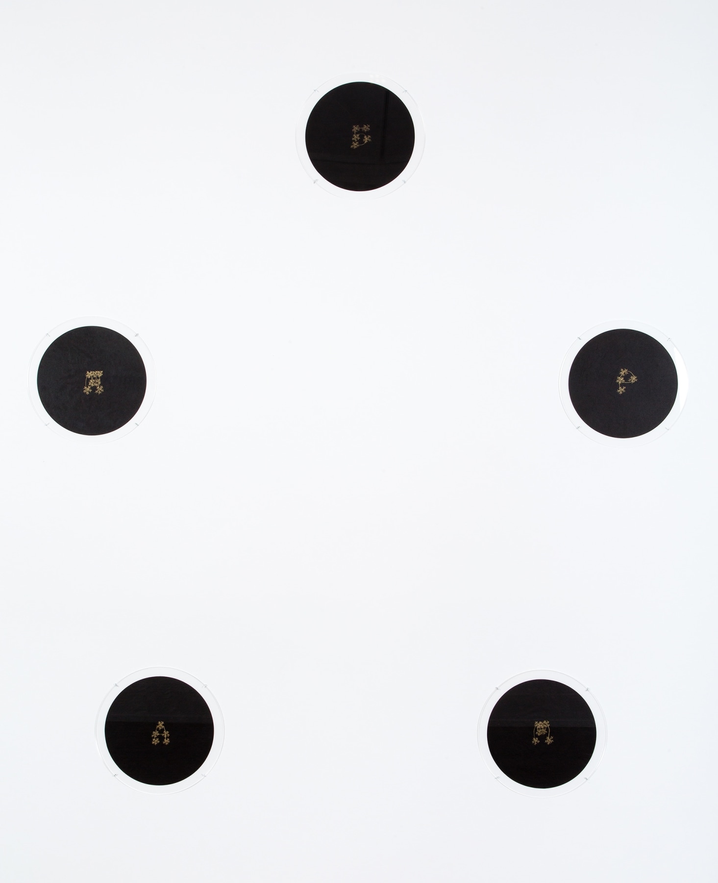 James Lee Byars

&amp;ldquo;5 Points Makes a Man&amp;rdquo;, 1993

Gold pencil on Japanese paper

Five parts, diameter each:

11 3/4 inches

30 cm

JBZ 193

$125,000