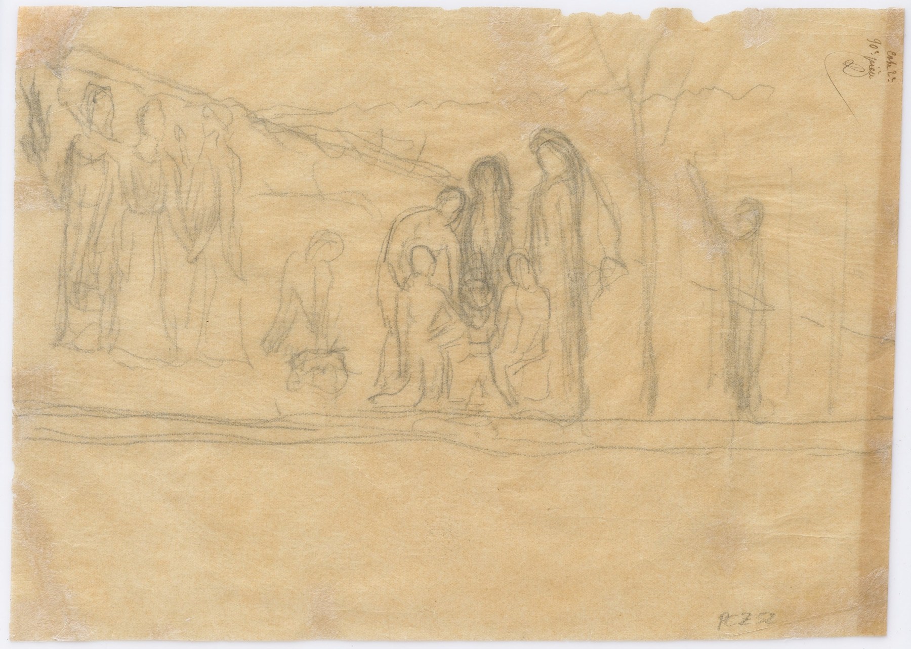 Pierre Puvis de Chavannes
&amp;ldquo;&amp;Eacute;tude pour La Sorbonne
(Study for The Sorbonne)&amp;rdquo;, 1889
Pencil on tracing paper
7 1/4 x 10 1/4 inches
18.5 x 26 cm
PCZ 52