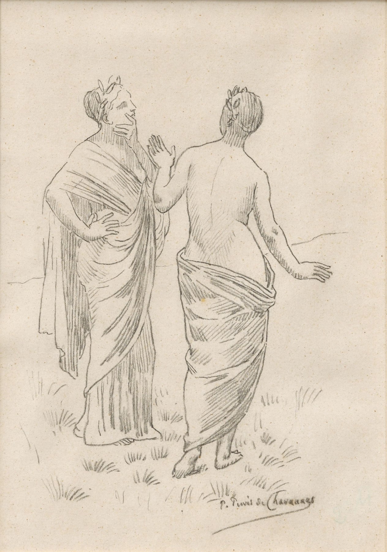 Pierre Puvis de Chavannes
&amp;ldquo;Deux muses (&amp;Eacute;tude pour Le Bois Sacr&amp;eacute;)
(Two Muses [Study for The Sacred Grove])&amp;rdquo;, ca. 1884-1885
Pencil on paper
11 1/2 x 6 3/4 inches
29 x 17 cm
PCZ 82

$35,000