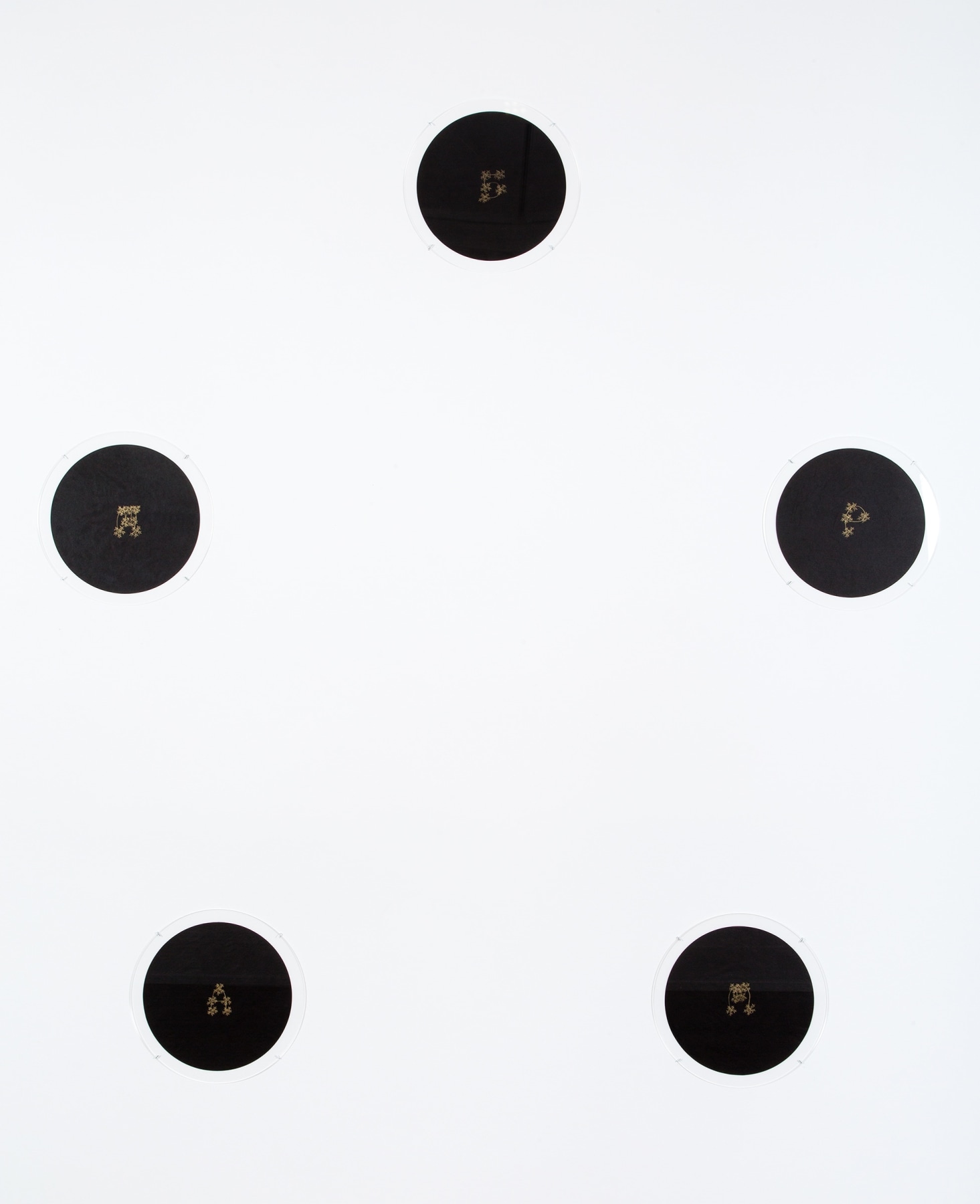 James Lee Byars

&amp;ldquo;5 Points Makes a Man&amp;rdquo;, 1993

Gold pencil on Japanese paper

Five parts, each:

11 3/4 x 11 3/4 inches

30 x 30 cm

JBZ 193