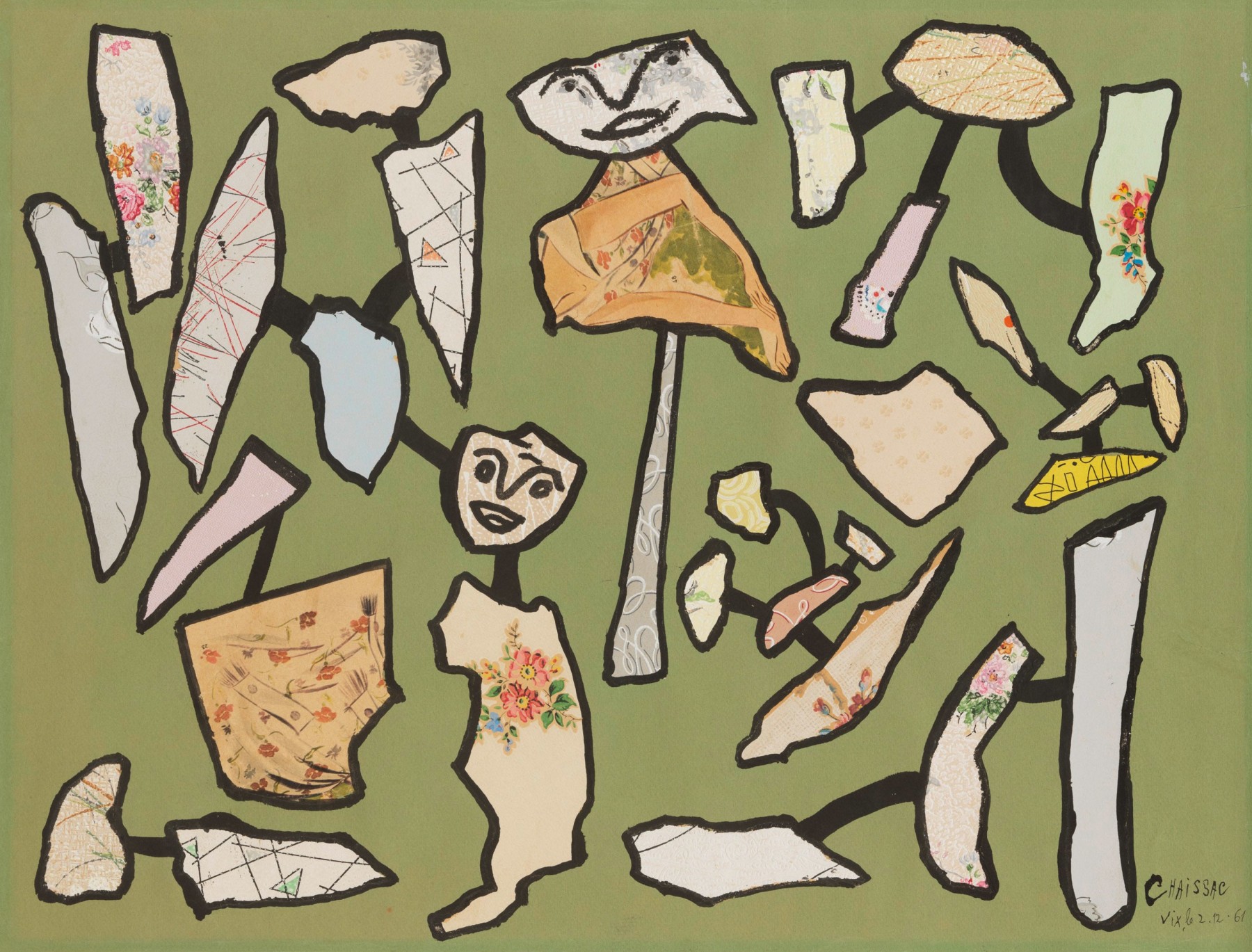 &ldquo;Couple de personnages&rdquo;, 1961, India ink, collage on paper