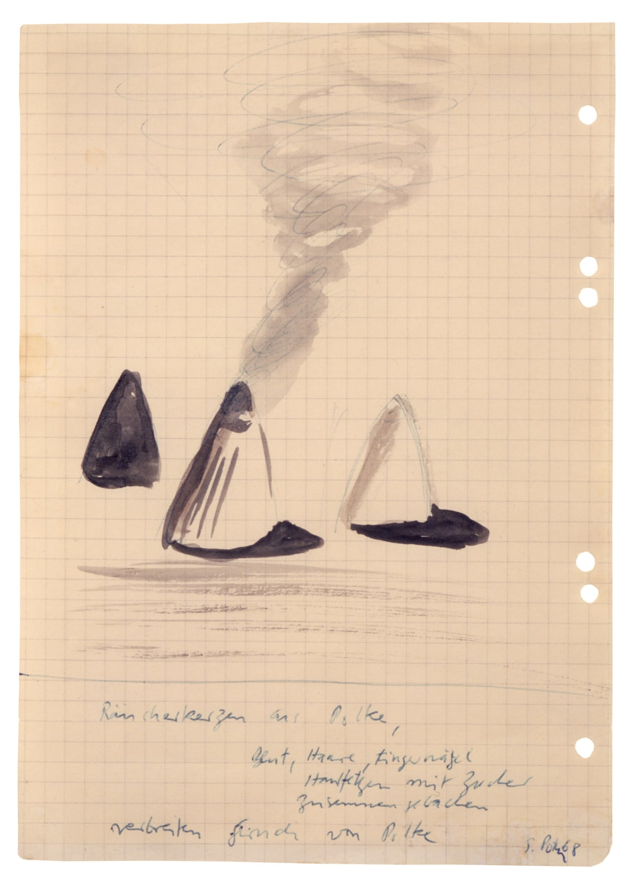 &quot;Incense made from Polke: blood, hair, fingernails, calluses, baked with sugar. Spread smell of Polke&quot;, 1968