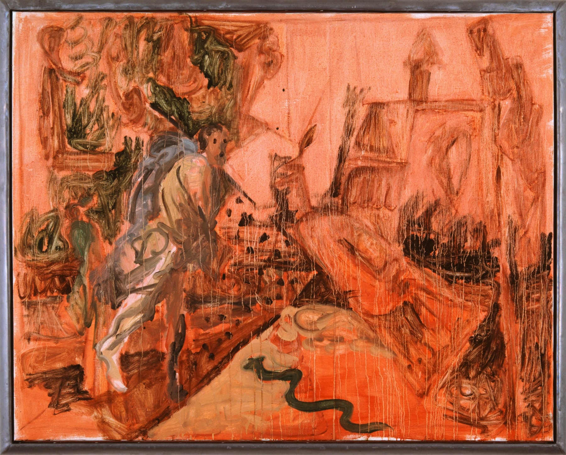 Markus L&amp;uuml;pertz

&amp;ldquo;Landschaft mit Schlange (nach Poussin) [Landscape with Serpent (after Poussin)]&amp;rdquo;, 1989

Oil on canvas in artist&amp;rsquo;s frame

51 1/4 x 65 inches

130 x 165 cm

ML 878