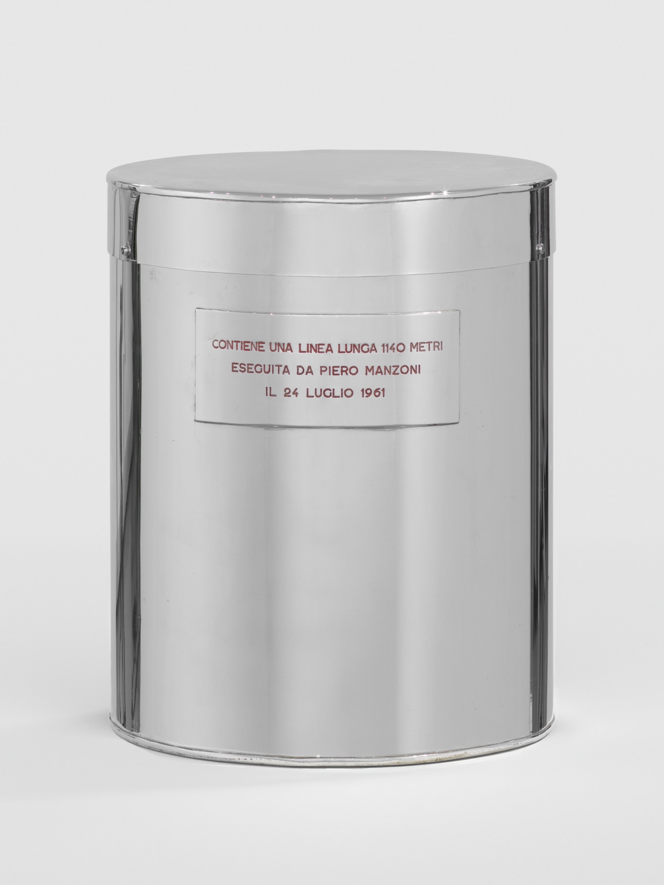 Piero Manzoni

&amp;ldquo;Linea m. 1140&amp;rdquo;, 1961

Ink on paper in chrome canister

20 1/2 x 16 1/2 x 16 1/2 inches

52 x 42 x 42 cm

MAN 41