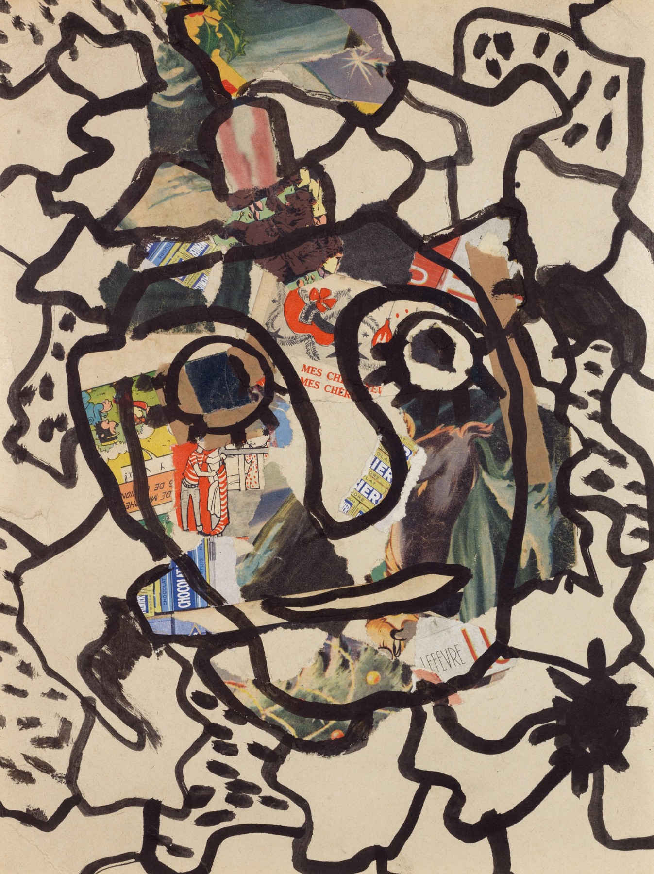 &ldquo;Grand visage&rdquo;, 1962, Mixed media, collage on paper