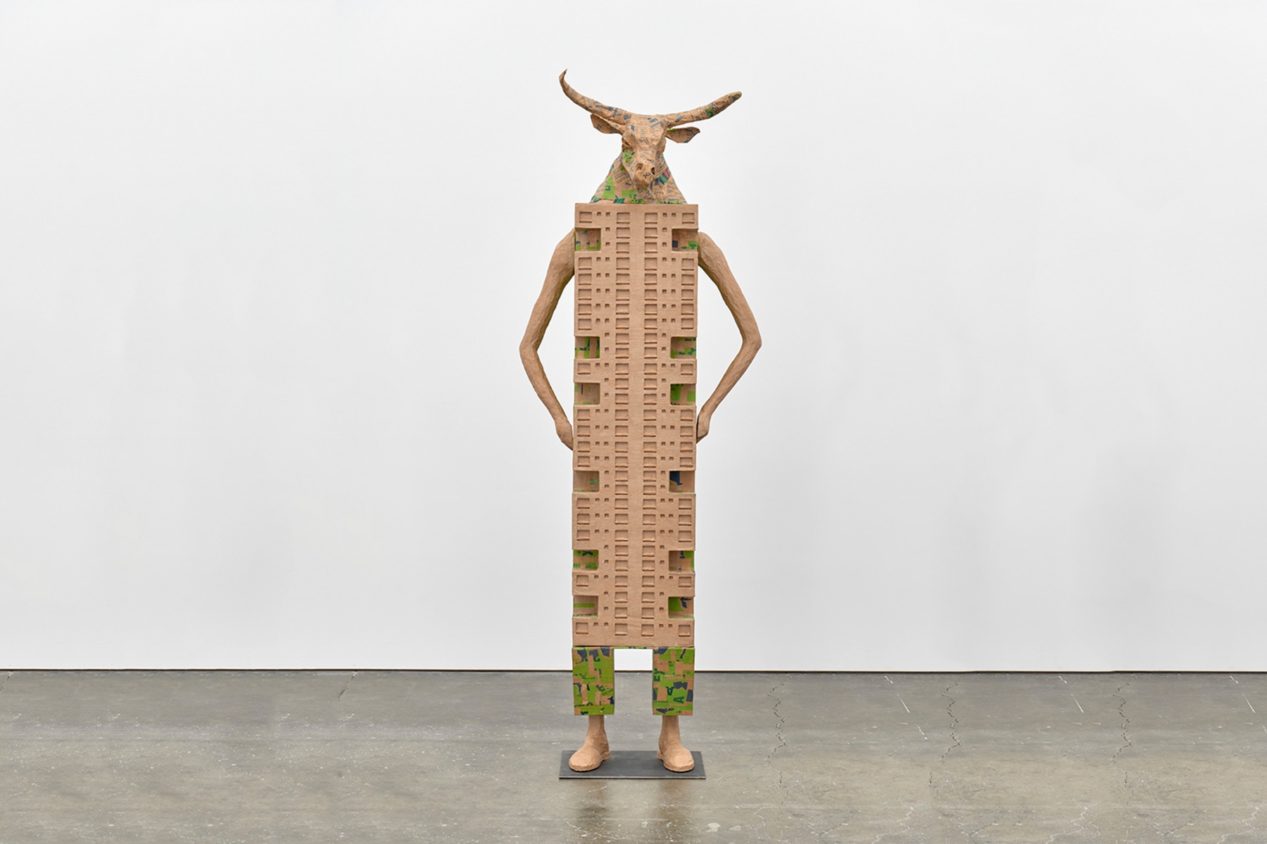 Dami&amp;aacute;n Ortega (1967), Bull tower, 2019, cardboard, styrofoam, kraft paper, pine wood, balsa wood and cement bags &amp;quot;kanchanjunga apartments&amp;quot; Charles Correa, Bombay, India, 280 x 105 x 52 cm. (110.24 x 41.34 x 20.47 in.)