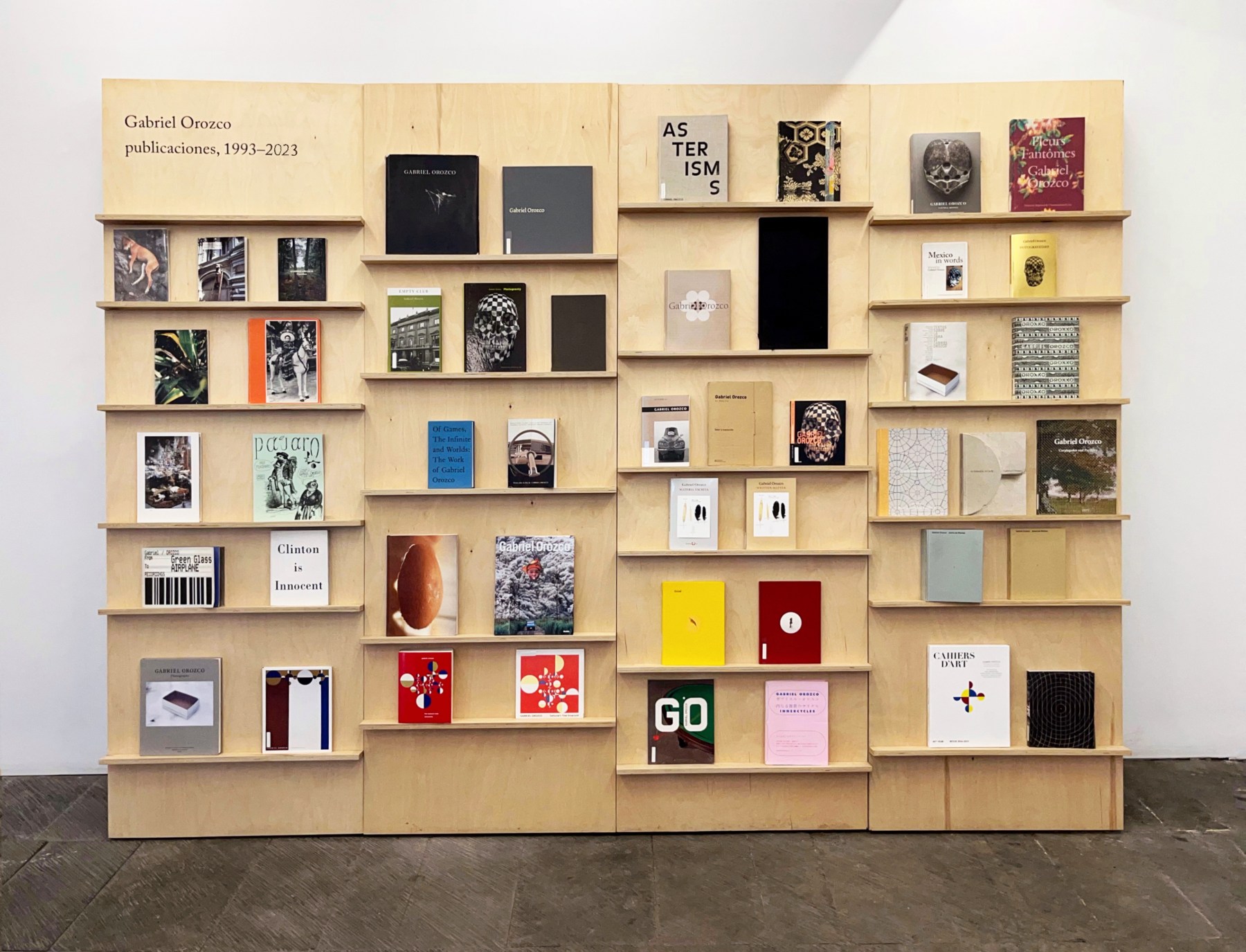 A display of Gabriel Orozco&amp;rsquo;s publications installed in the bookstore and available to all visitors at kurimanzutto, Mexico City