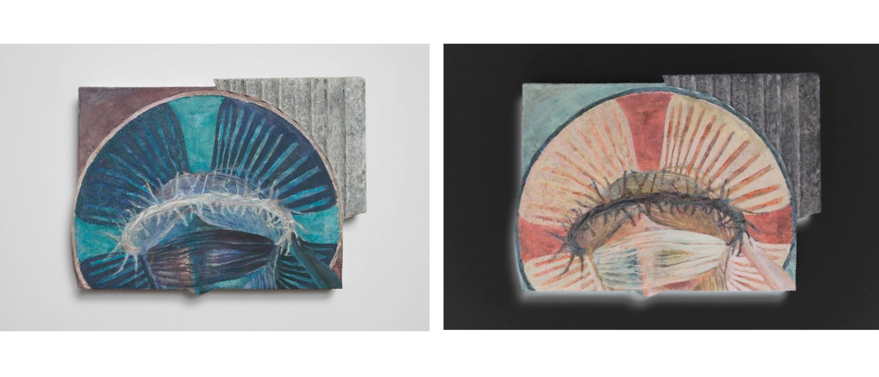 Cristo Deriso (Fragment 1), 2025, fresco painting, intonaco on aerolam, Cipollino Verde marble, 31.5 x 23 x 4 cm (12 3/8 x 9 x 1 5/8 in) and inverted image