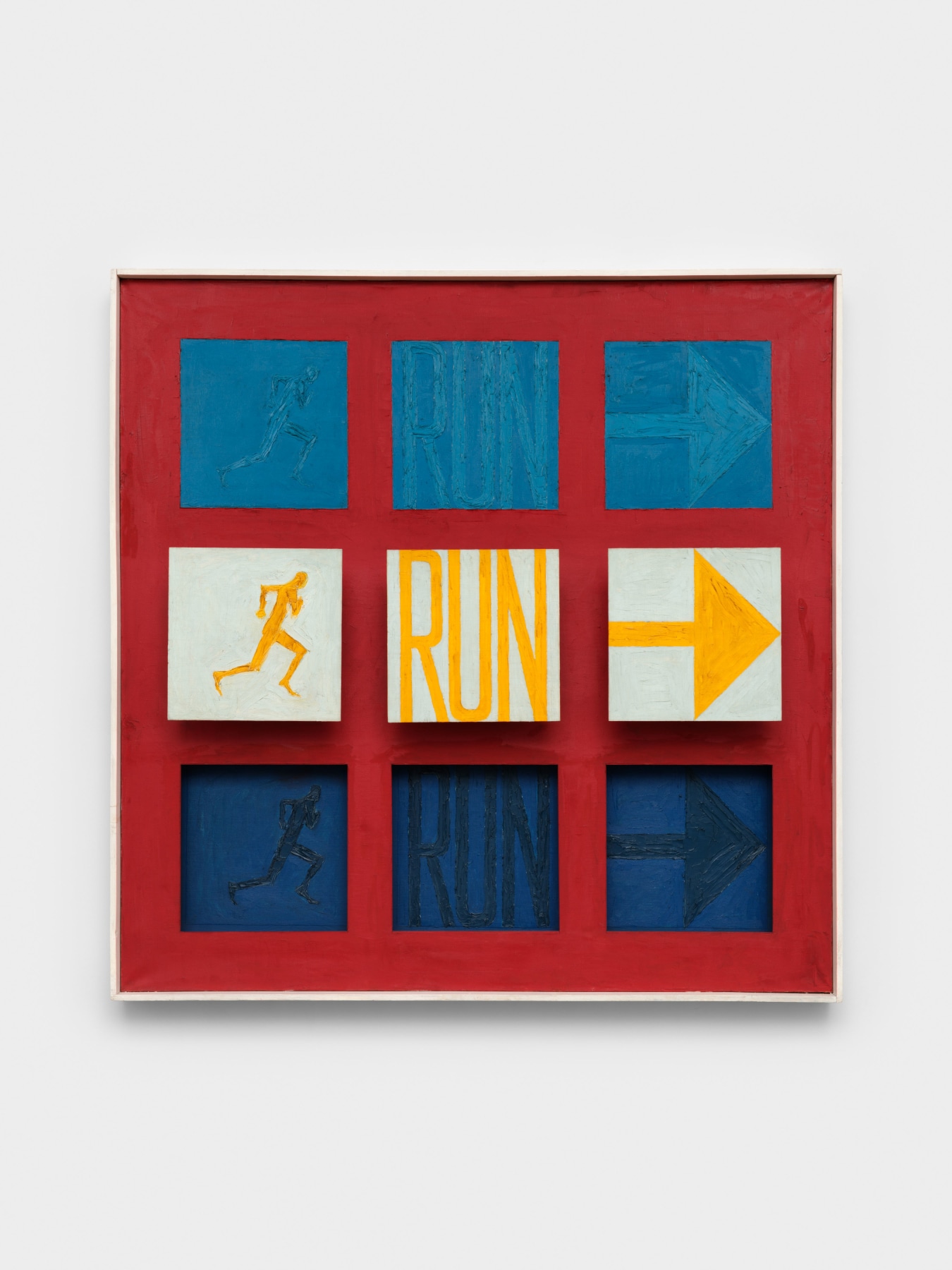 Sol LeWitt 
Run I, 1962
oil on canvas, painted wood
61 x 61 x 8 in. (154.9 x 154.9 x 20.3 cm)