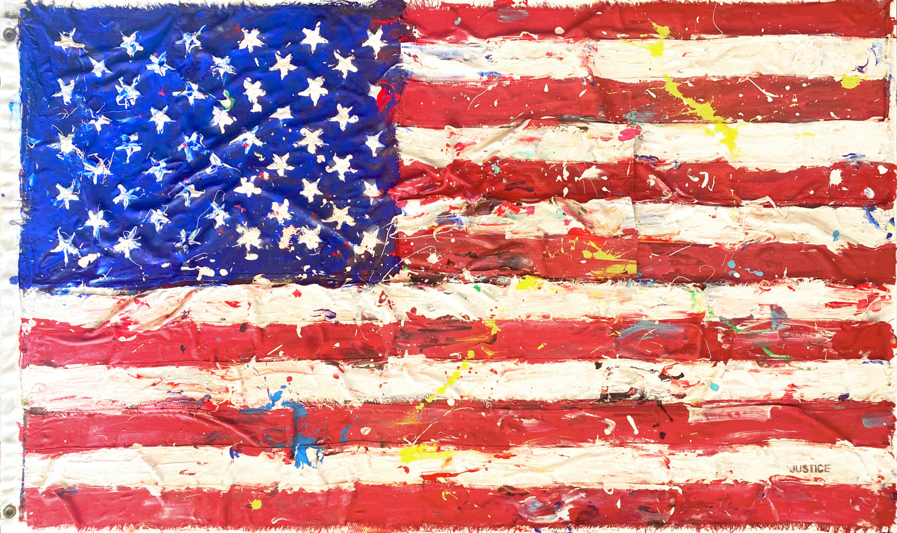 Christopher Justice,&amp;nbsp;Stars and Stripes, 2023,

Mixed Media on Wood, 36 x 60 inches