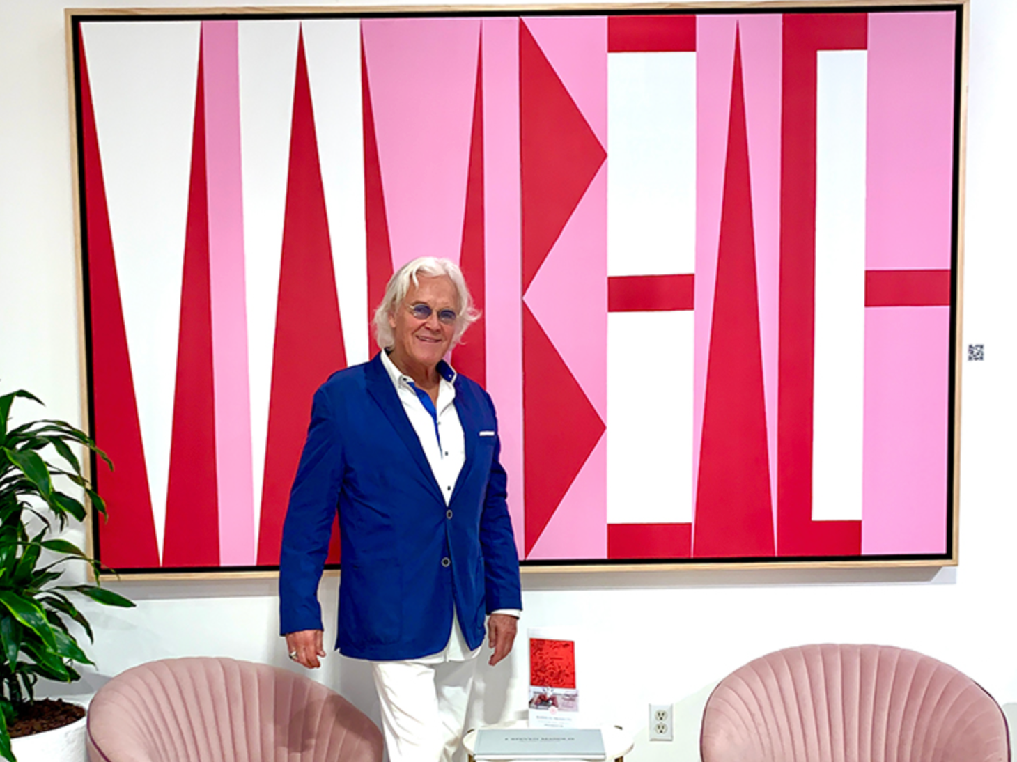 Artist Ron Burkhardt at the Sagamore Hotel with his LetterScape painting, Miami Beach.