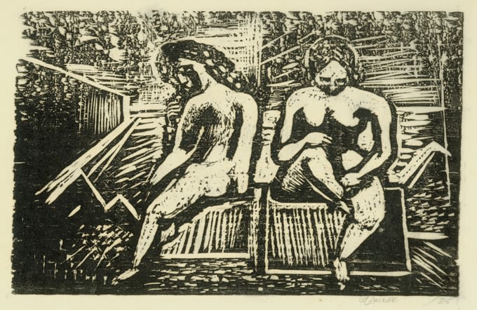 Illustration 19,&amp;nbsp;Two Nudes
Untitled, RBWWdC 2402-25-12, c. 1925
Oil Based Printers Ink/ Woodcut
on Japanese Paper
H:&amp;nbsp;​8 7/8 x W: 13 9/16 inches