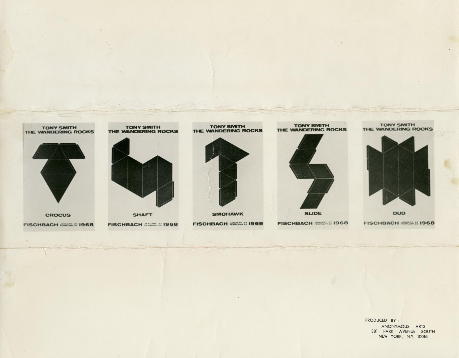 Poster (1968).&amp;nbsp;Accompanying&amp;nbsp;Tony Smith: The Wandering Rocks&amp;nbsp;(1968)
Designed by Tony Smith
Fischbach Gallery, New York