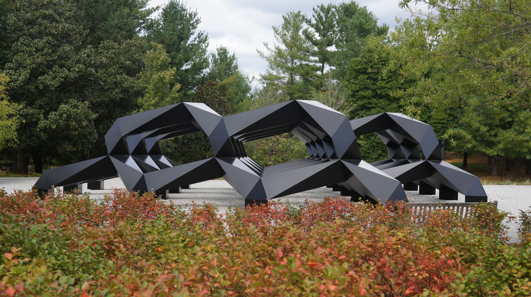 Aluminum, painted black
11 &amp;times; 78 &amp;times; 64 ft. (3.35 &amp;times; 23.77 &amp;times; 19.51 m)
Glenstone Museum, Potomac, MD
