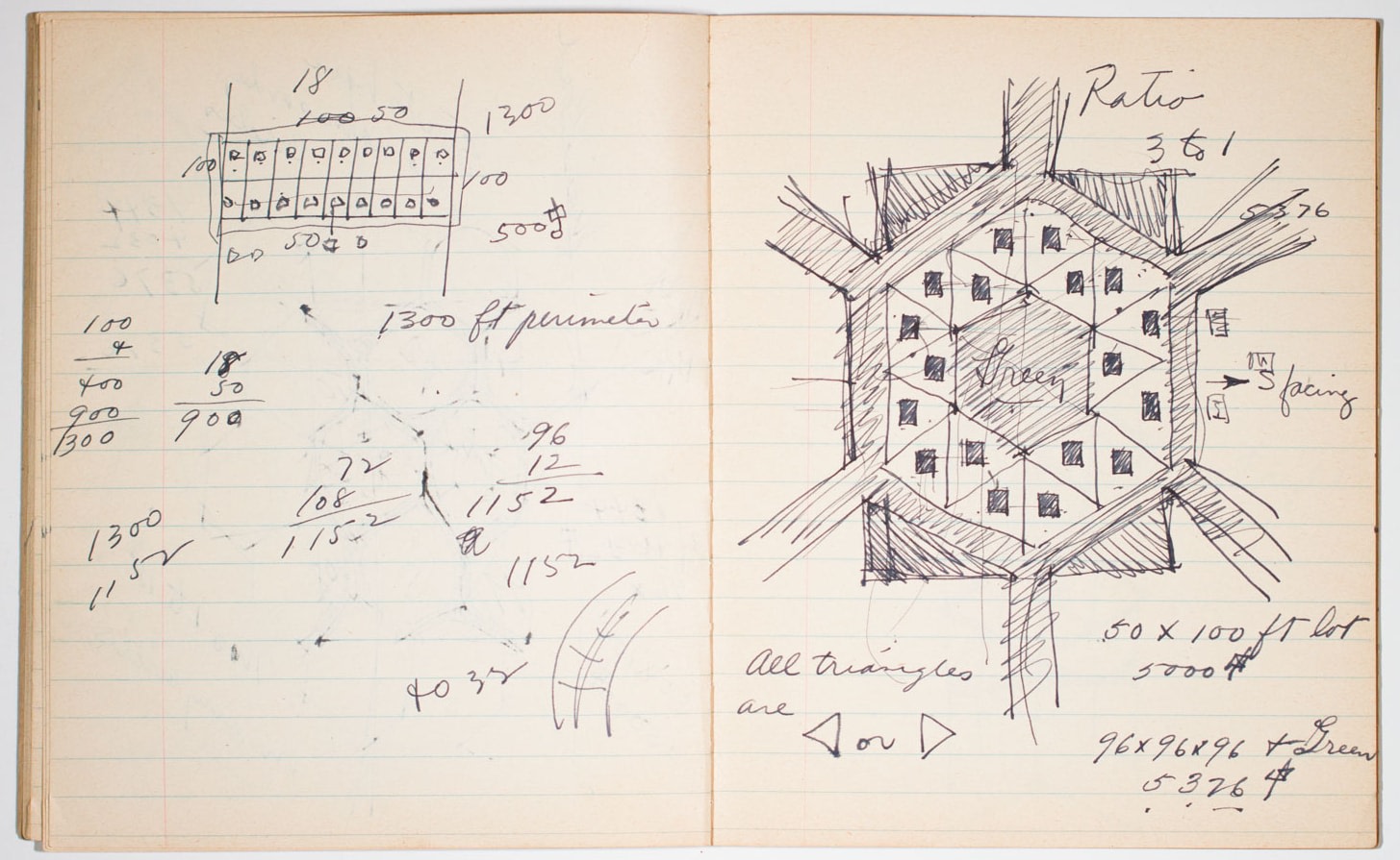 Radial Circulation, 1950.&amp;nbsp;
Experiments with the geometries of radial urban planning.
Sketchbook #66, ink on ruled paper
Each page 8 3/8 &amp;times; 6 7/8 in. (21.3 &amp;times; 17.5 cm)