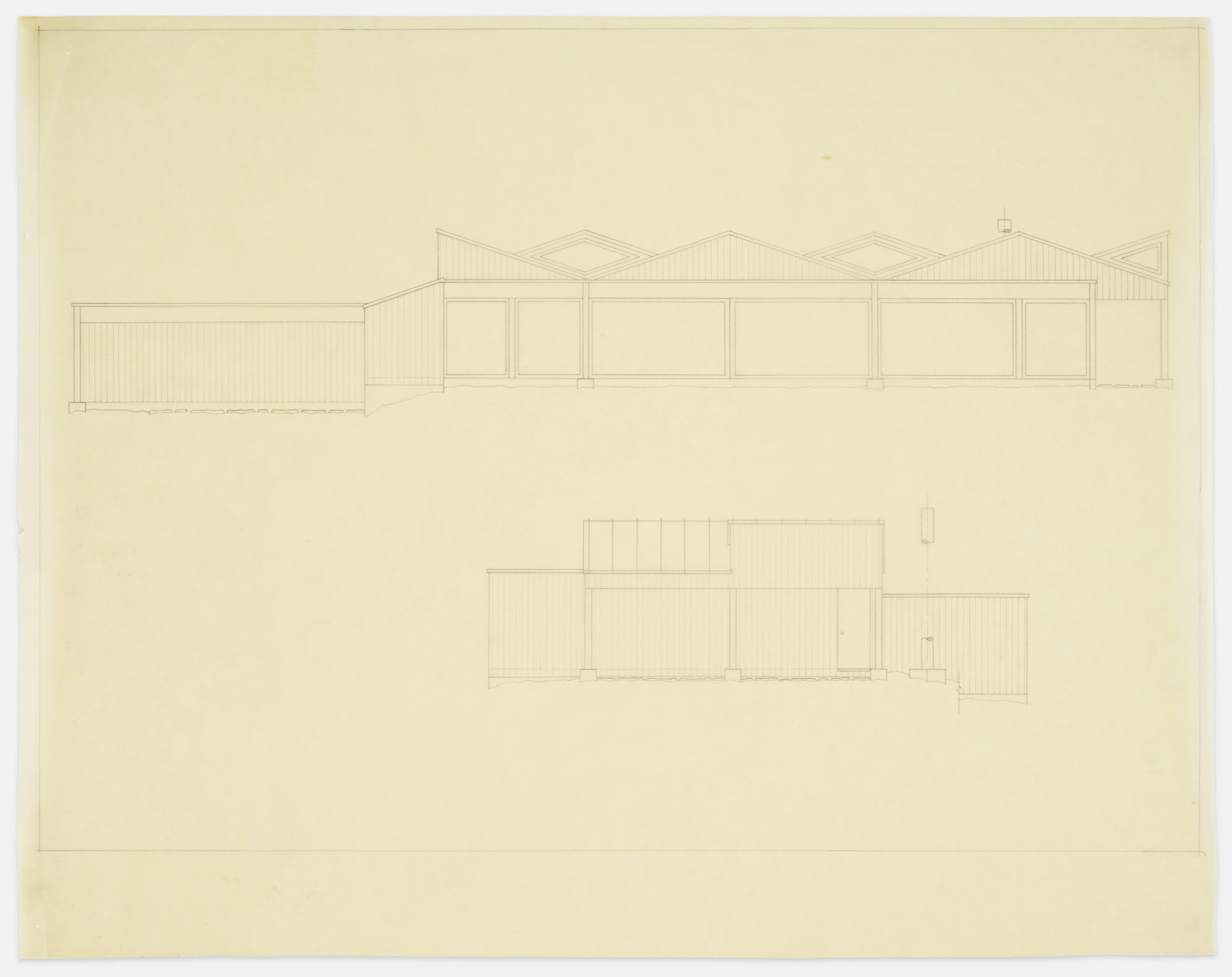Elevation and section, graphite on tracing paper
19 1/8 &amp;times; 24 1/2 in. (48.6 &amp;times; 62.2 cm)