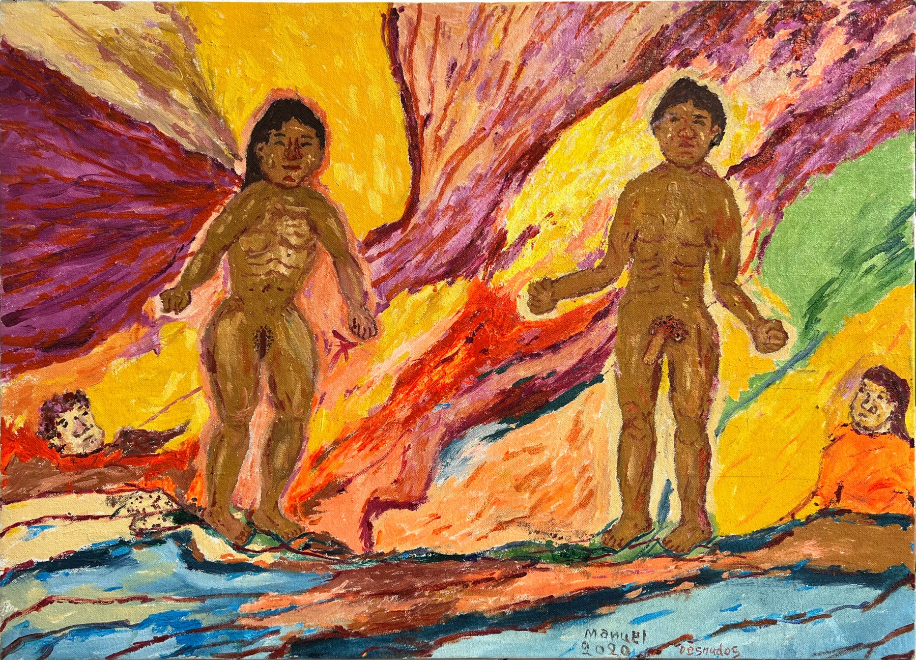 I painted Adam and Eve nude,

two persons are observing.
