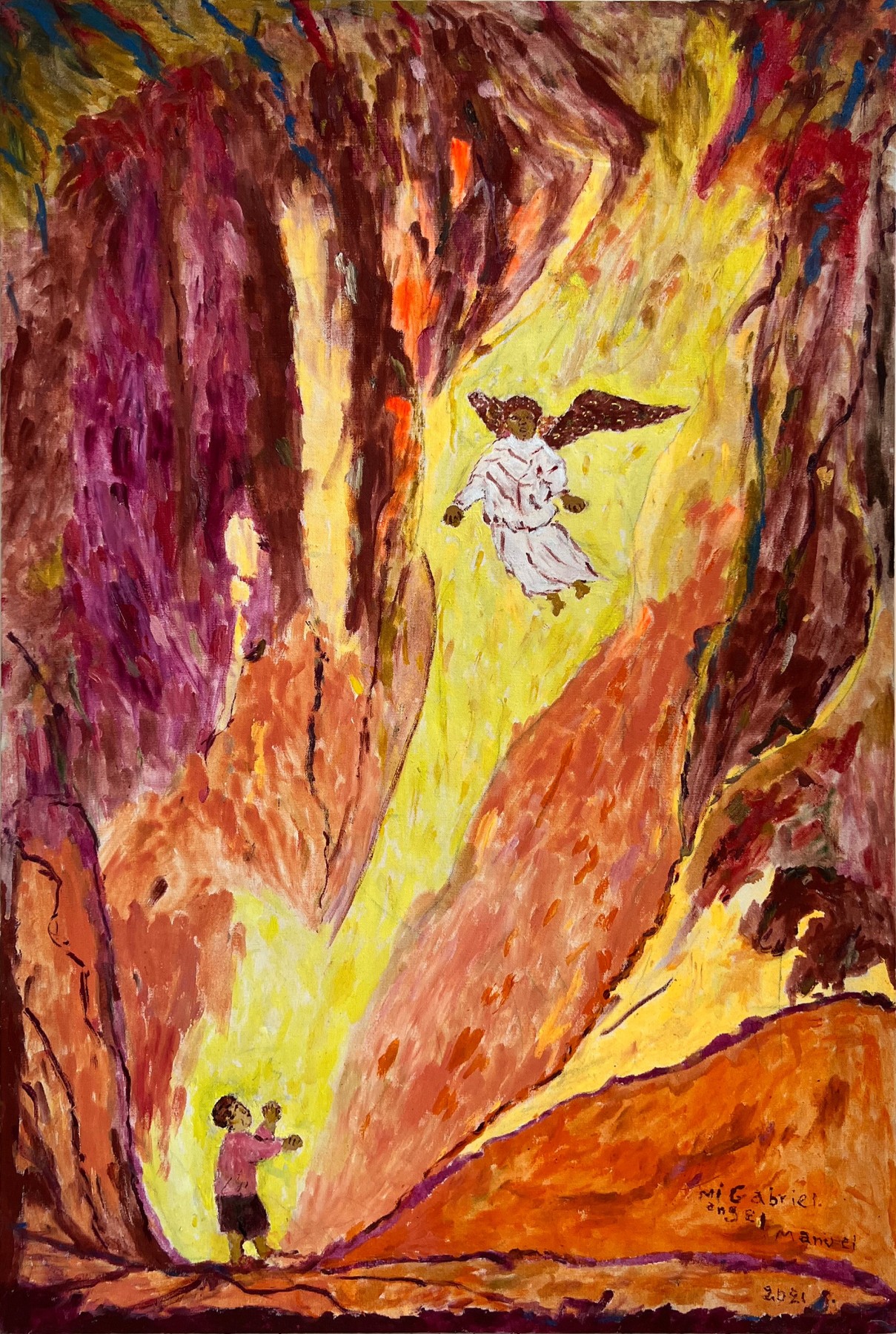 I painted a man in a cave who had a vision of Gabriel Archangel.
