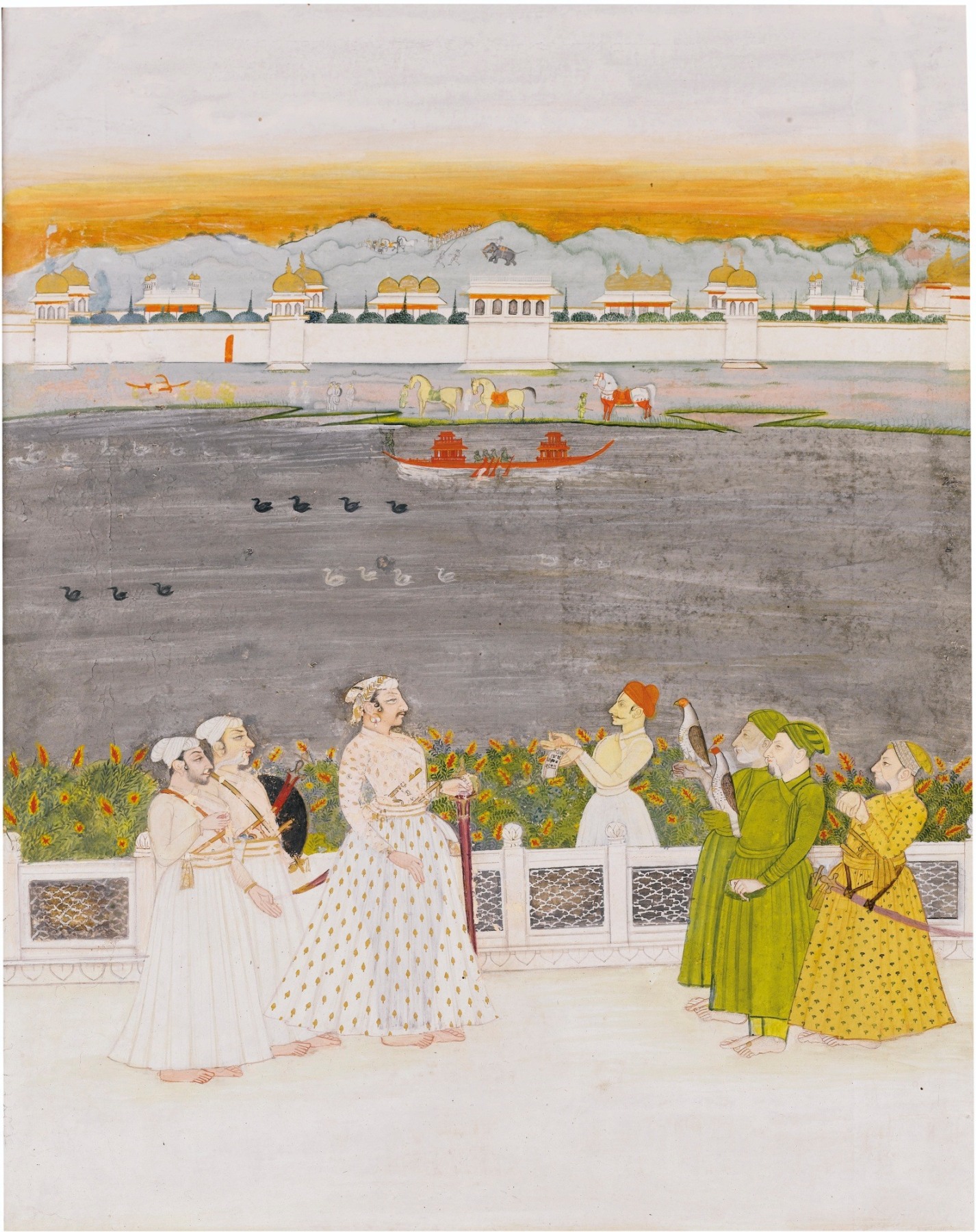 Indian painting of MAHARAJA VIJAY SINGH OF JODPHUR VISITing KISHINGARH