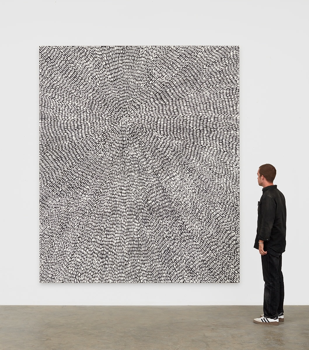 Jennifer Guidi Barn, Triangle, Barn (Universe Mandala SF #4G, White, Black Sand),&nbsp;2017