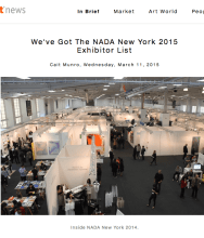 ARTNET, We've Got The NADA New York 2015 Exhibitor List, March 11, 2015 by Cait Munro