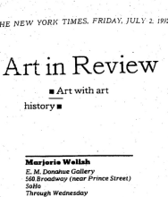 THE NEW YORK TIMES, Art in review, Marjorie Welish by Holland Cotter