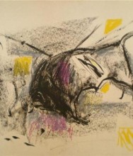 Elaine de Kooning, Untitled(Bull), 1960, Mixed media on paper, 18" x 24.75", Estate stamped