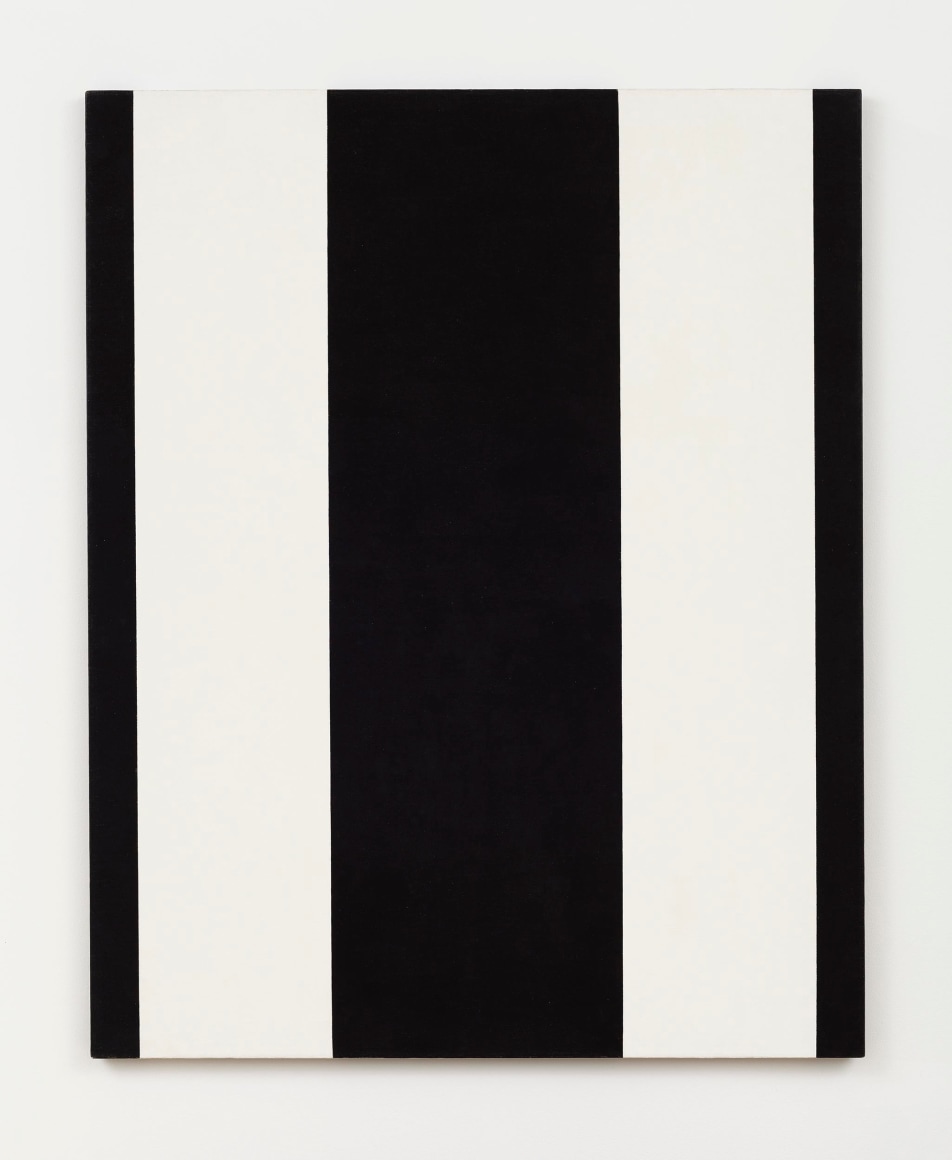 rectangular painting with two vertical white stripes and three vertical black stripes