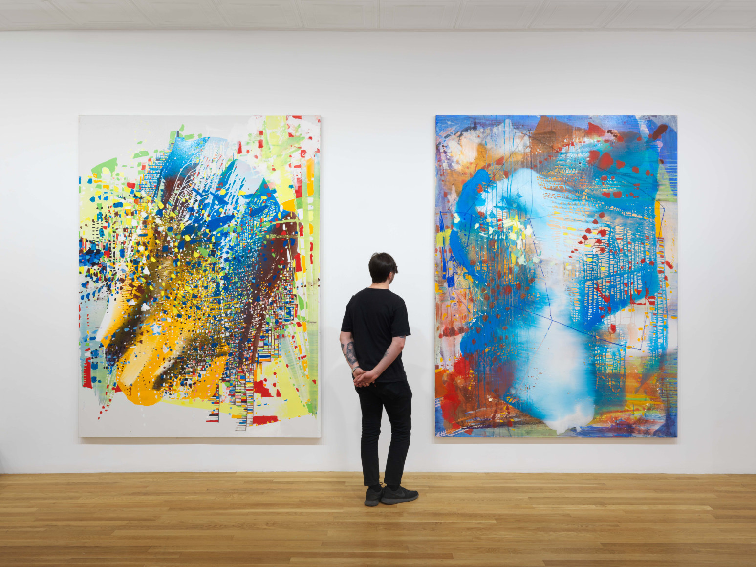 installation view of paintings and drawings by Jackie Saccoccio