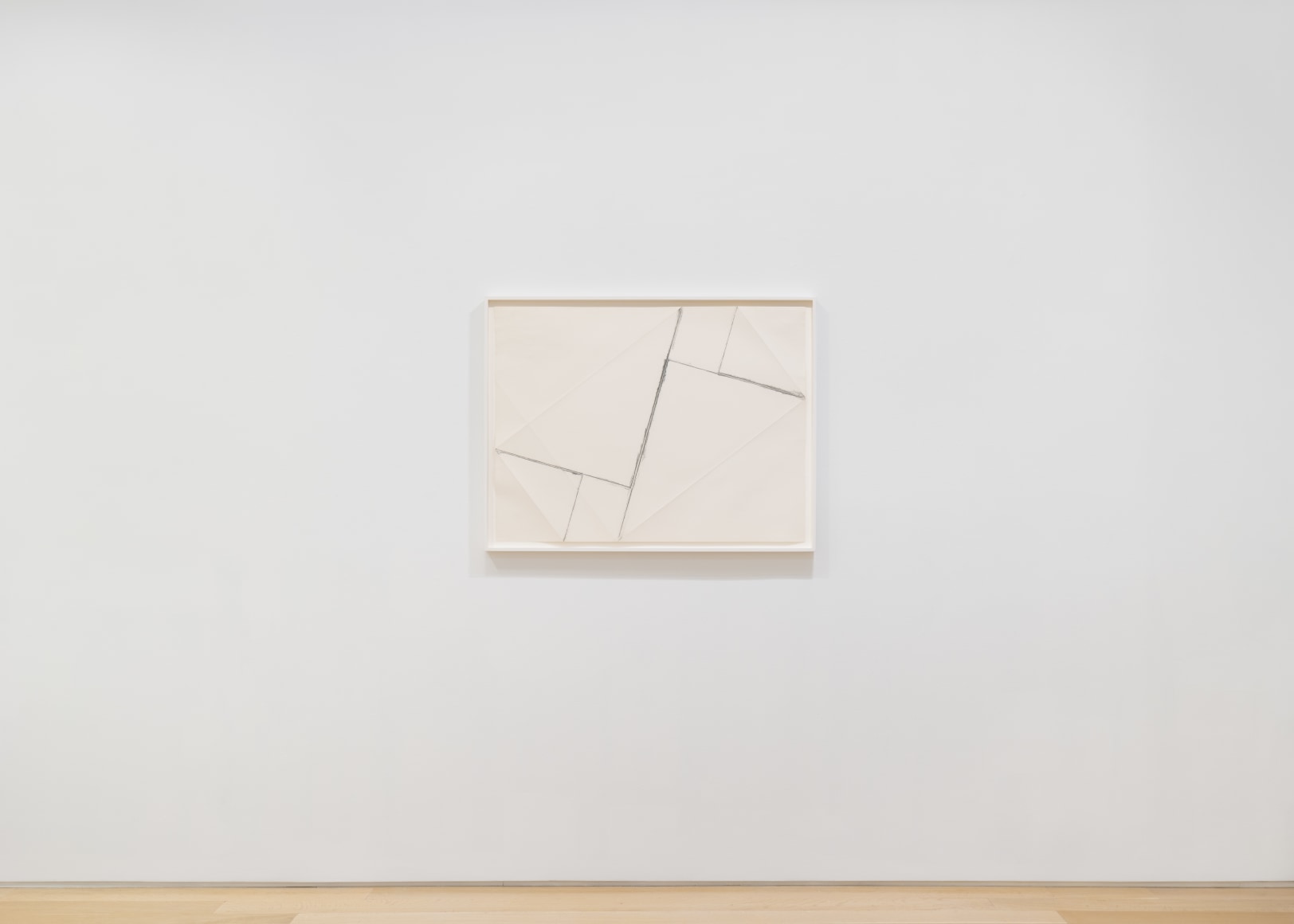 installation view with white abstract drawings