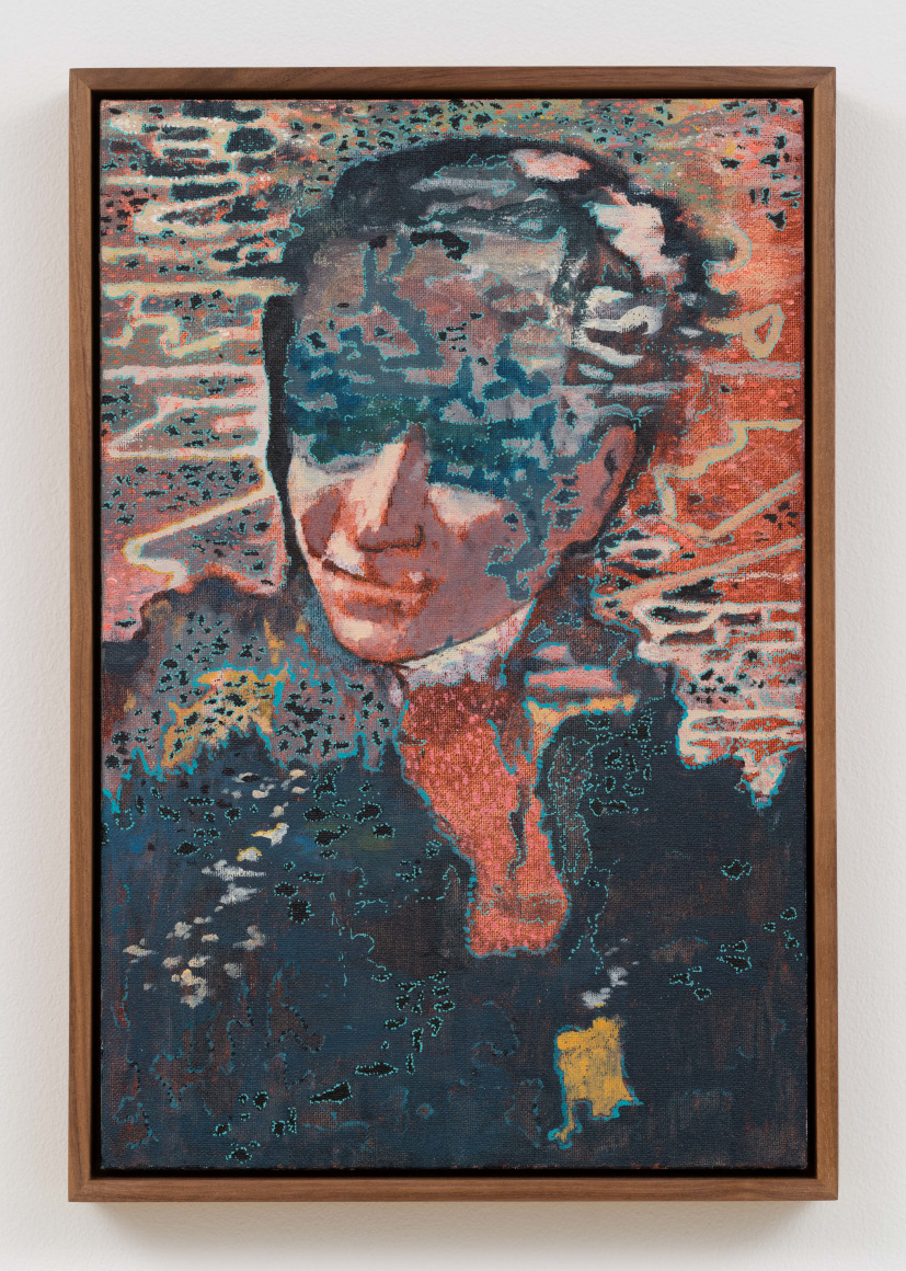 blue and red portrait painting