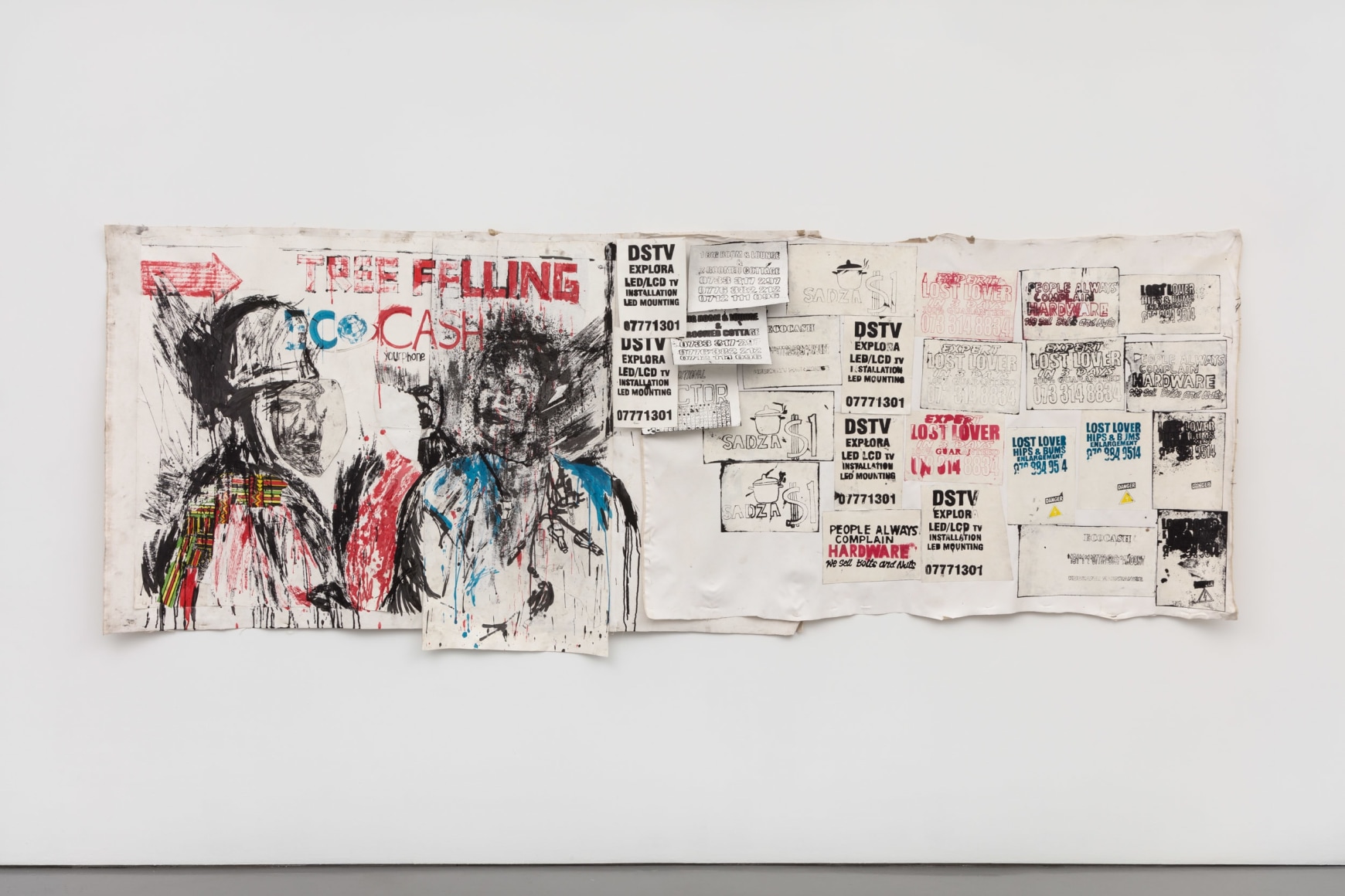 Zviziviso/Notice Board, 2018 Mixed media (Kucheka cheka) on paper mounted on canvas, with paper collage