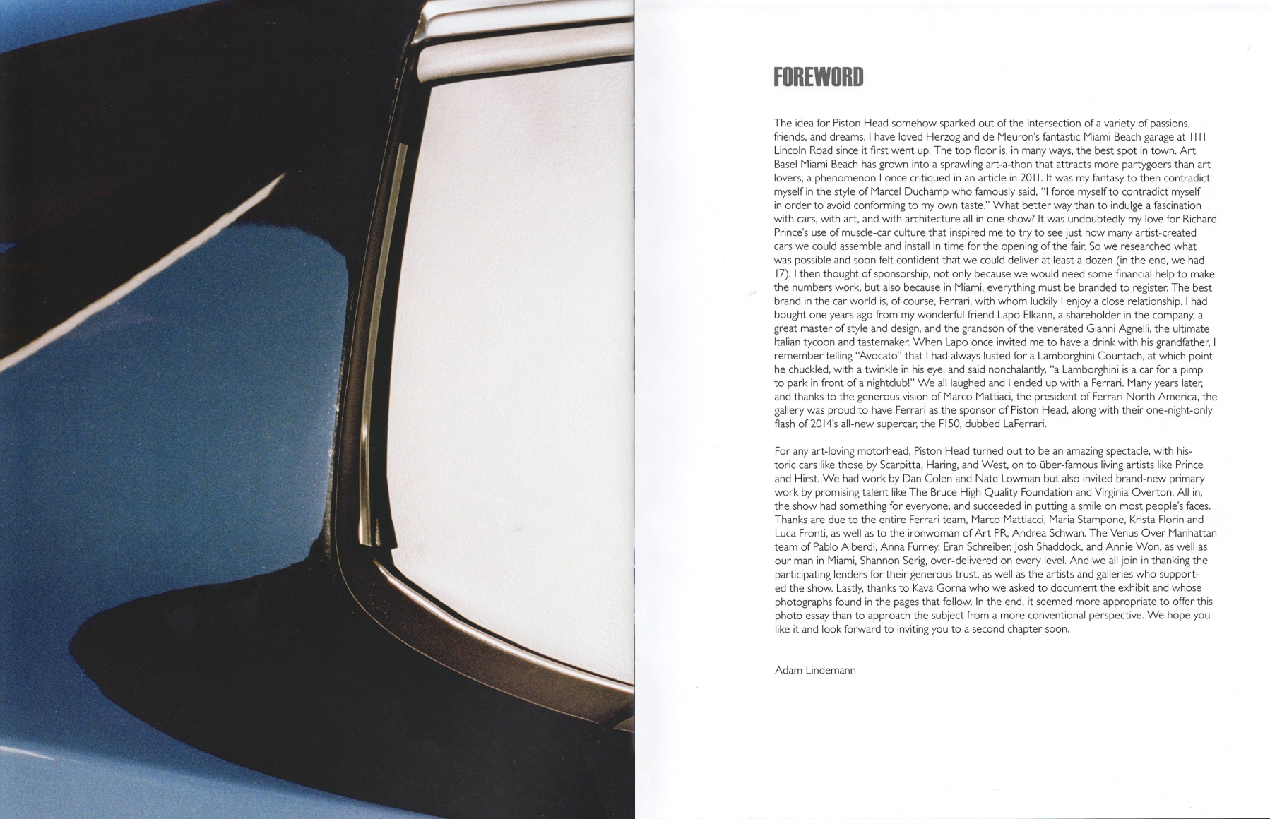 Interior view of Piston Head: Artists Engage the Automobile, published by Venus Over Manhattan, New York, 2013