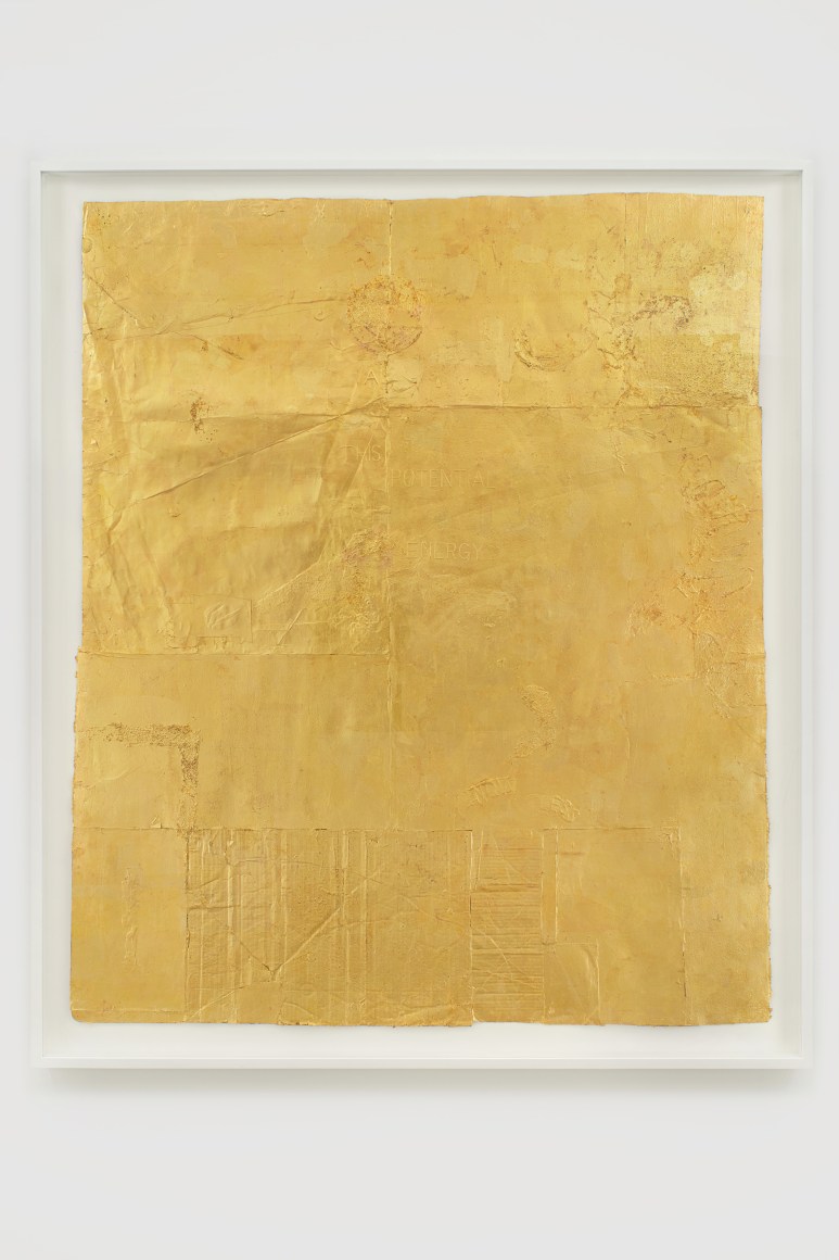 Pattern distressed into gold leaf and paper