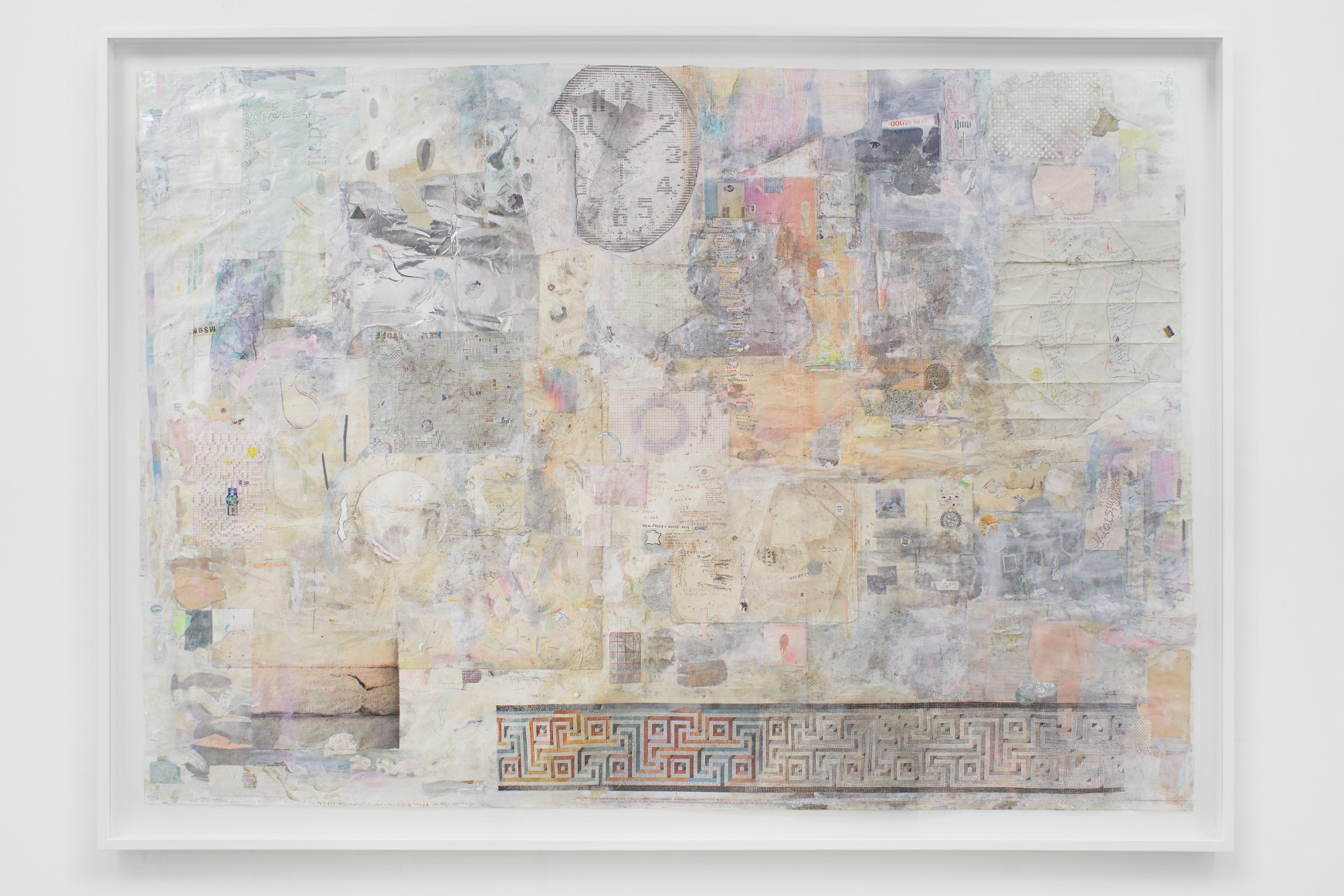 Collage of distressed paper with pictorial elements