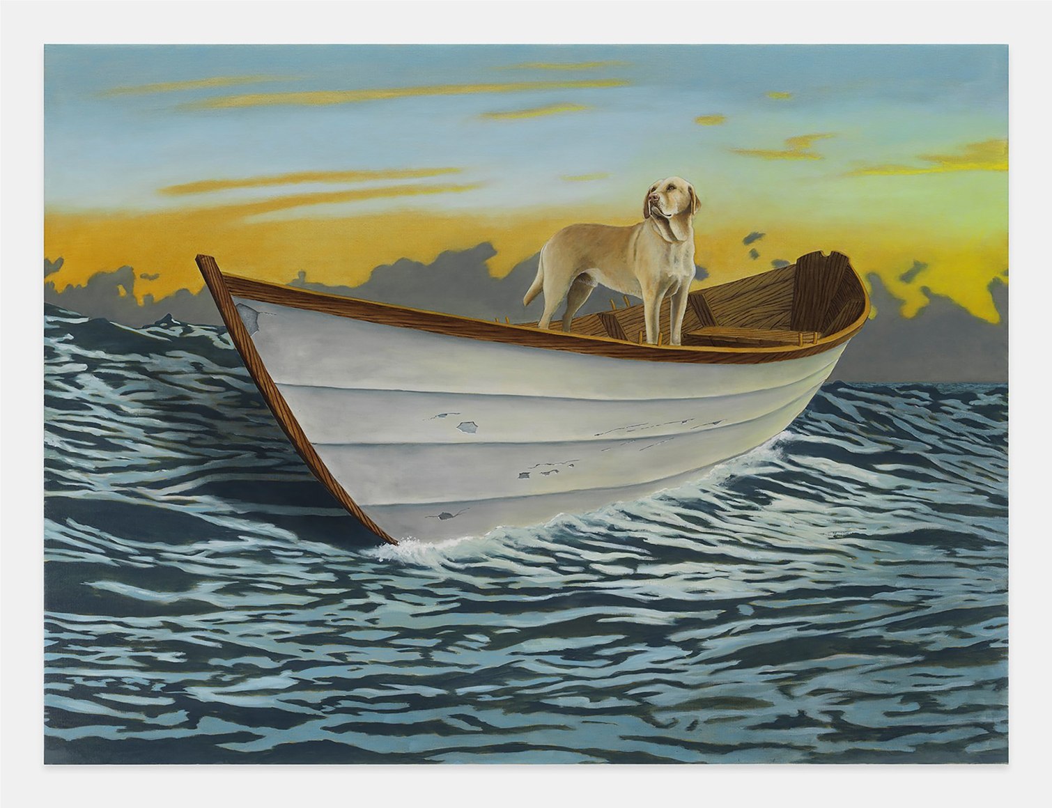 White Dog at Sunset, 2023, Oil on linen