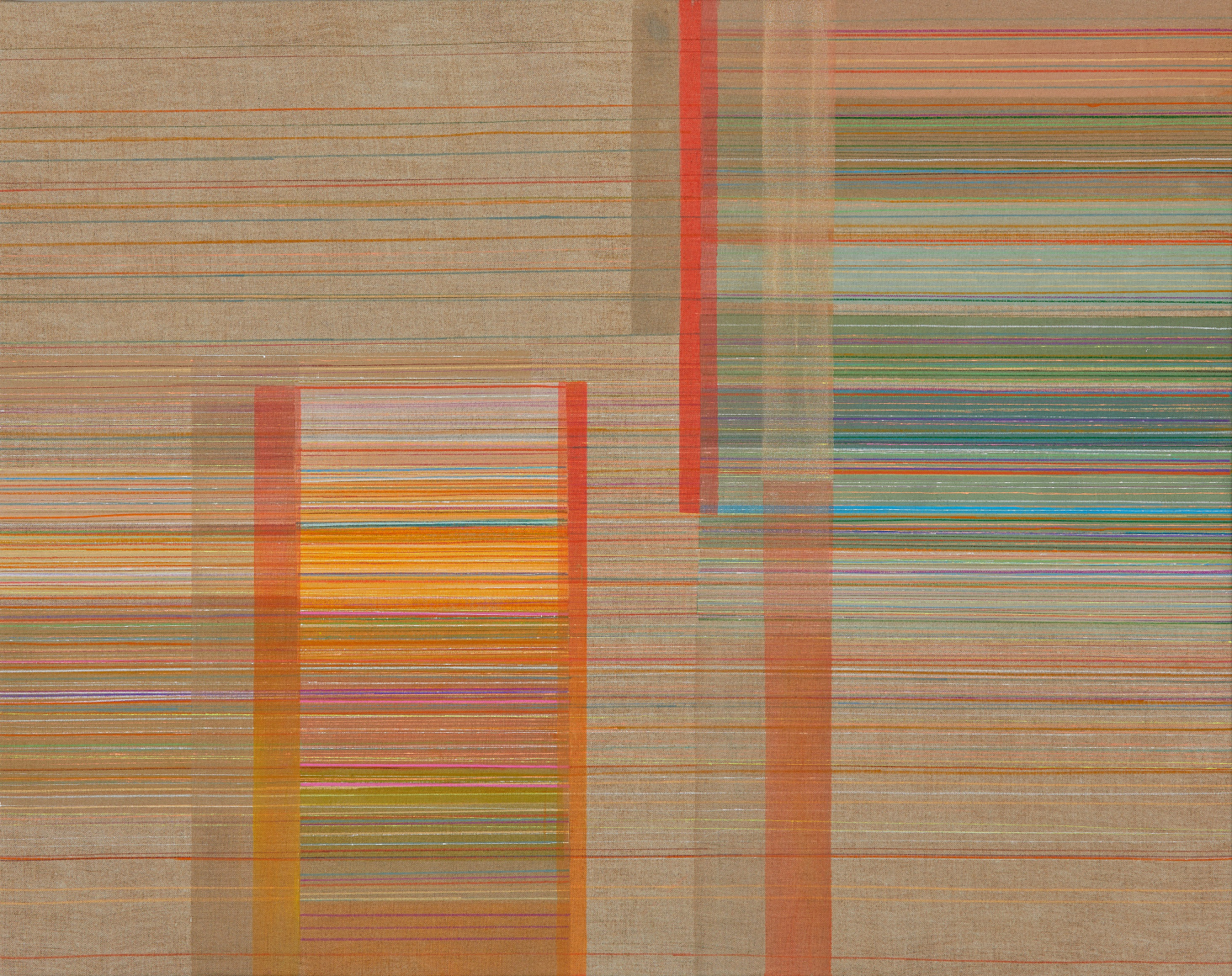ANTONIETTA GRASSI | SUNSET CHROMACODE NO. 3 | HUILE, ACRYLIQUE, ENCRE SUR LIN BELGE | 37 X 45 POUCES | 2023
