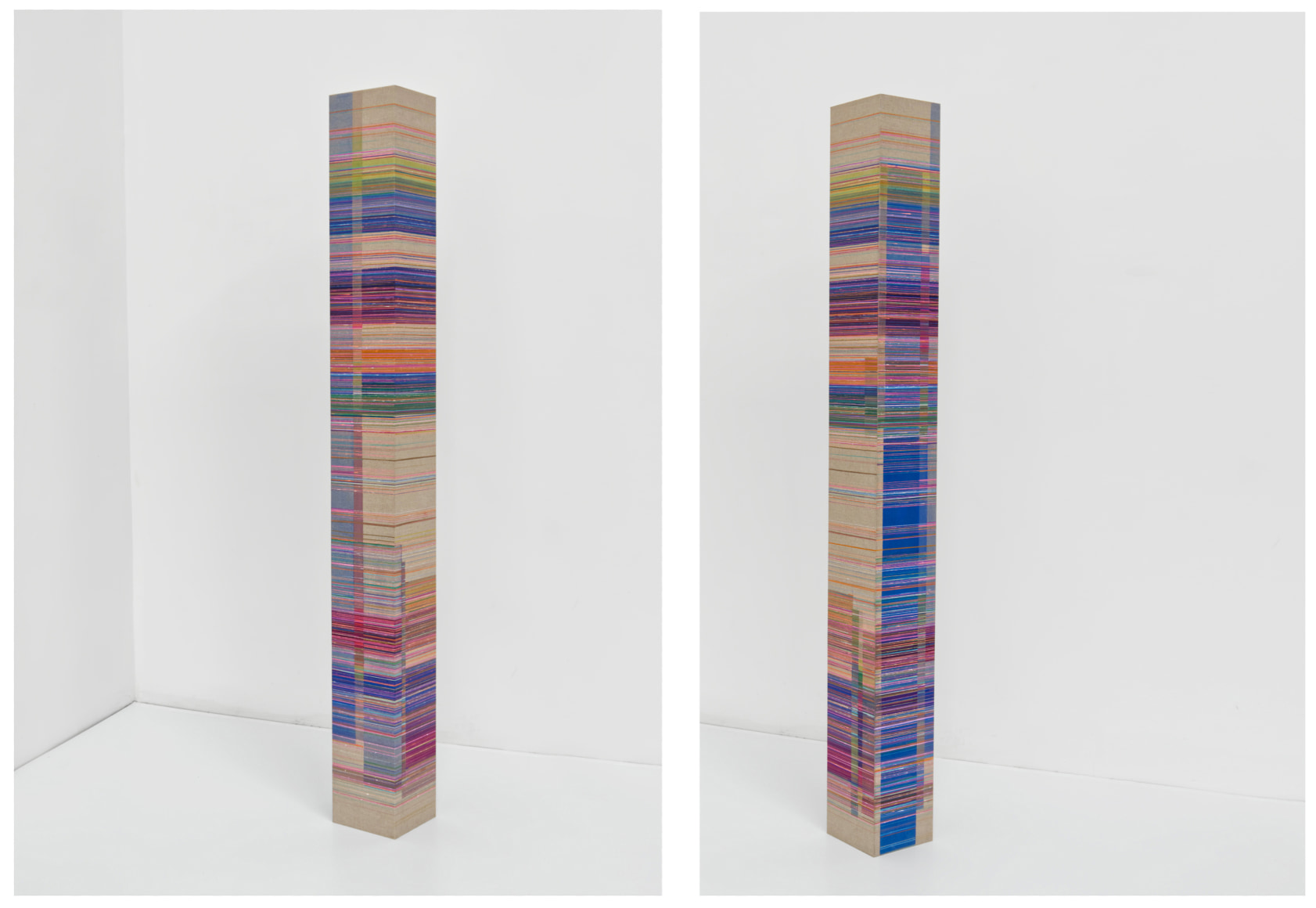 ANTONIETTA GRASSI | ALGORITHMIC PULSE (AFTER AGNES) | HUILE, ACRYLIQUE, ENCRE SUR CUBE DE BOULEAU | 60 X 6 X 6 POUCES | 2025,  