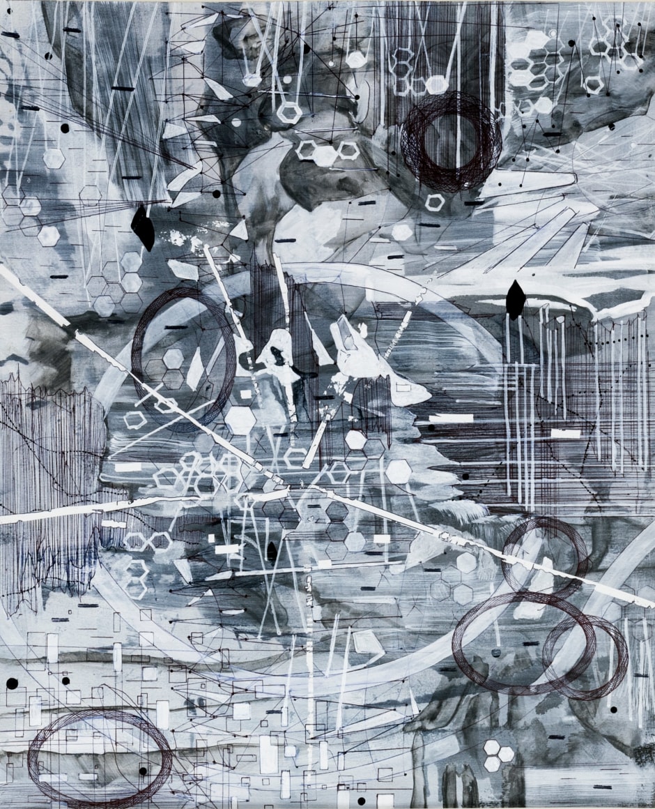 AMY SCHISSEL | POST DIGITAL LANDSCAPES SERIES #2 | ACRYLIC, GRAPHITE, CHARCOAL AND INK ON PAPER | 22,5 X 18 INCHES | 2017,  