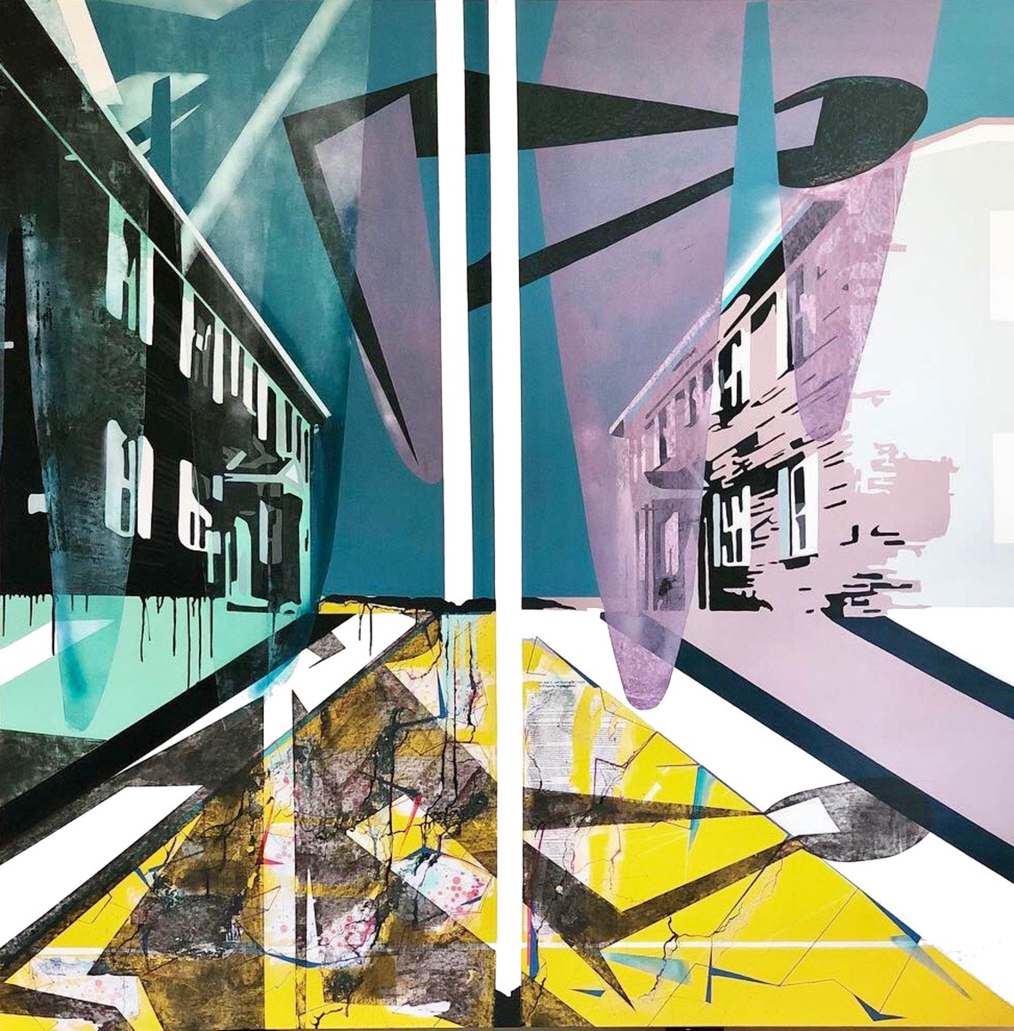 EMILIE DUVAL | PROSPERITY AND DESPAIR | ACRYLIQUE, ENCRE, MARQUEUR ET PEINTURE AÉROSOL SUR TOILE | 78 X 78 POUCES | 2018
