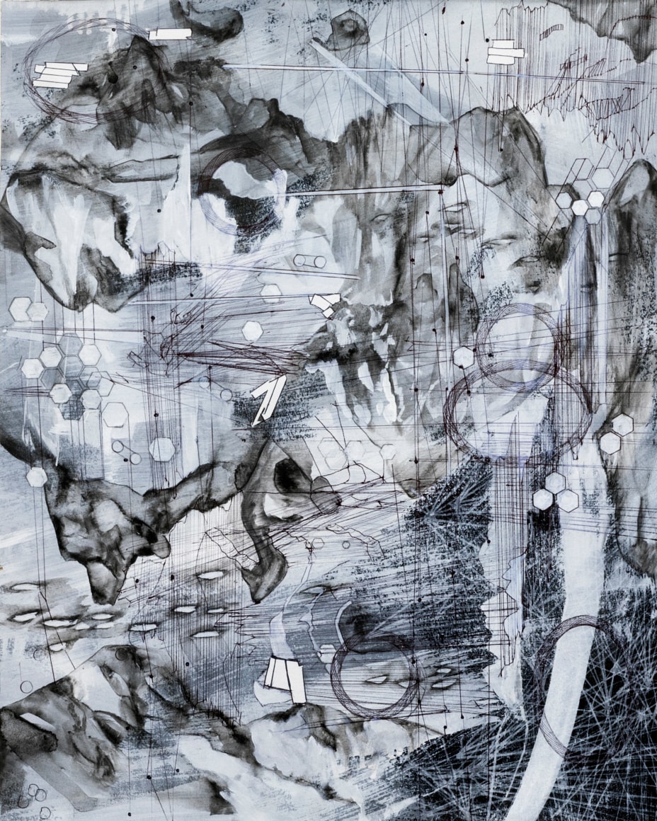 AMY SCHISSEL | POST DIGITAL LANDSCAPES SERIES #7 | ACRYLIC, GRAPHITE, CHARCOAL AND INK ON PAPER | 22,5 X 18 INCHES | 2017