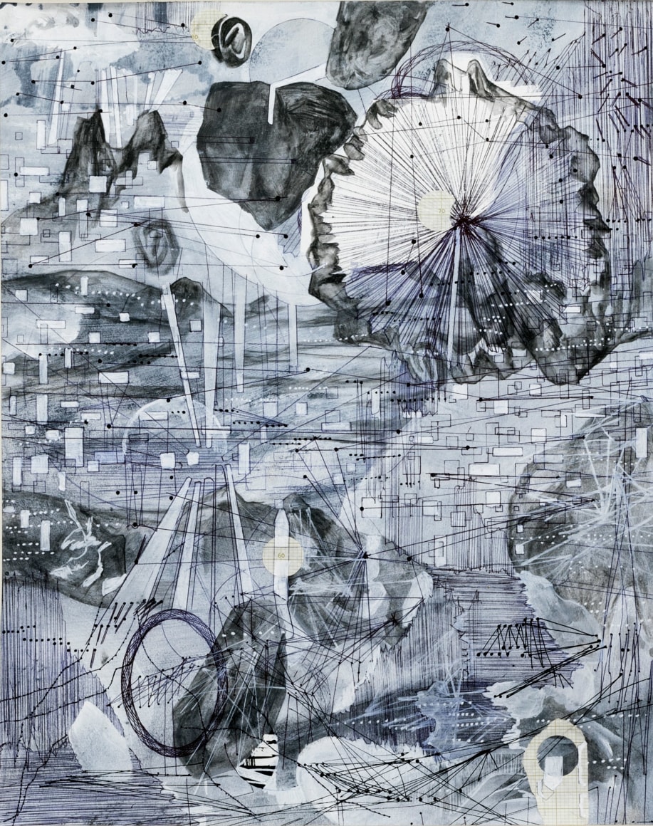 AMY SCHISSEL | POST DIGITAL LANDSCAPES SERIES #3 | ACRYLIC, GRAPHITE, CHARCOAL AND INK ON PAPER | 22,5 X 18 INCHES | 2017