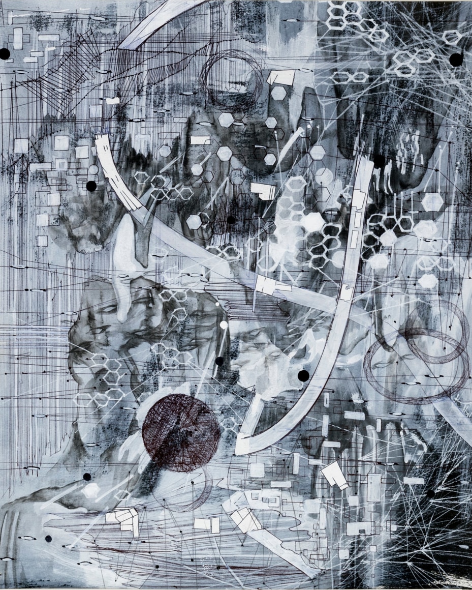 AMY SCHISSEL | POST DIGITAL LANDSCAPES SERIES #1 | ACRYLIC, GRAPHITE, CHARCOAL AND INK ON PAPER | 22,5 X 18 INCHES | 2017