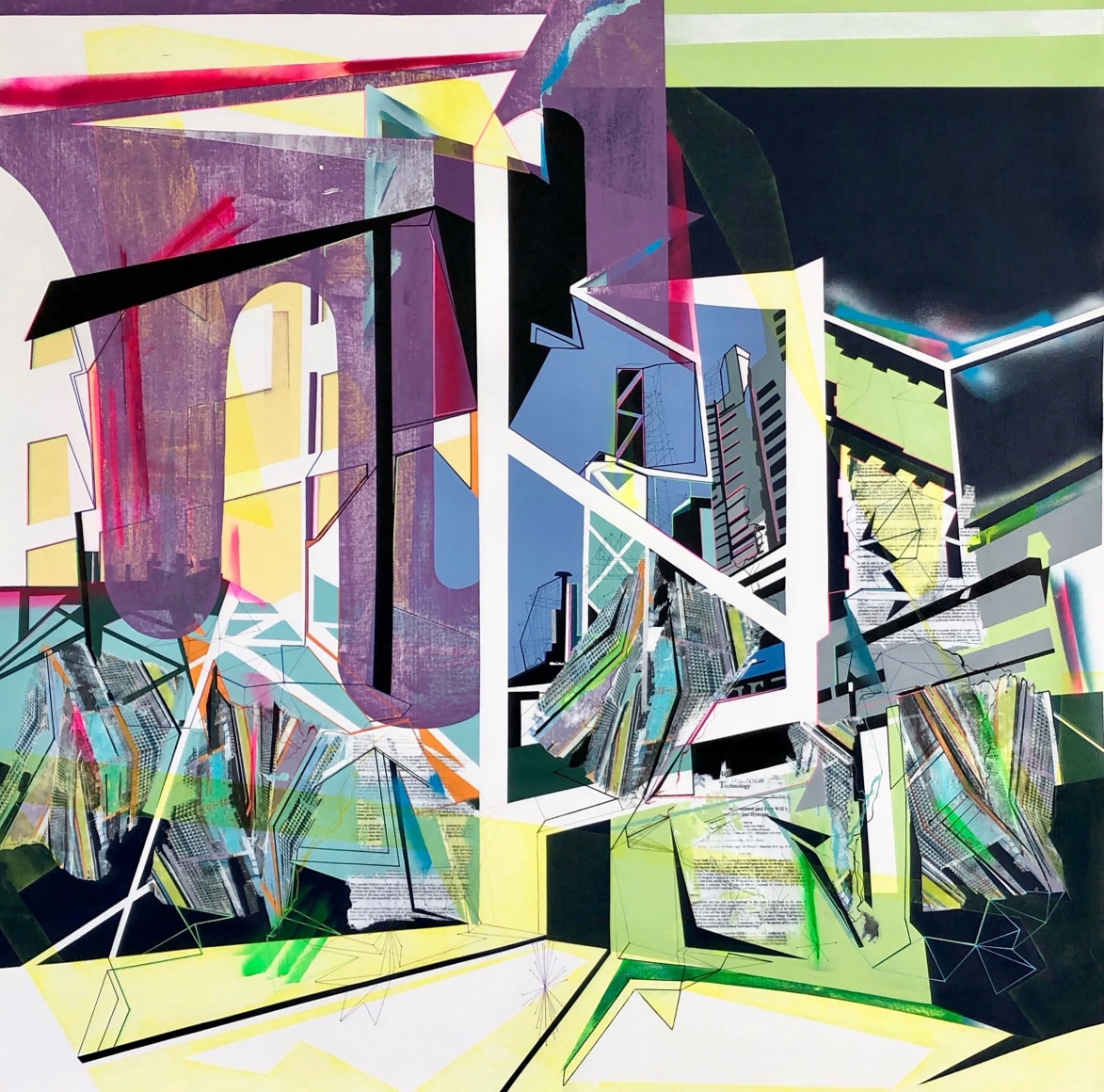 EMILIE DUVAL | THE ISLAND VIII - CONSCIOUSNESS AND FREE WILL | ACRYLIQUE, ENCRE, MARQUEUR ET PEINTURE AÉROSOL SUR TOILE | 48 X 48 POUCES | 2019