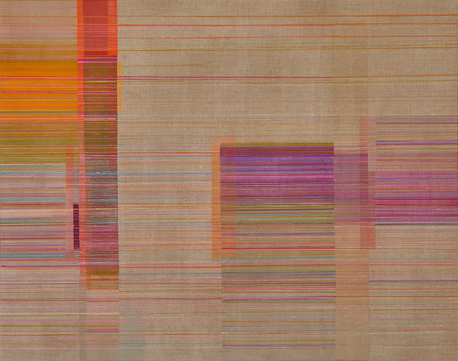 ANTONIETTA GRASSI | SUNSET CHROMACODE NO. 2 | HUILE, ACRYLIQUE, ENCRE SUR LIN BELGE | 37 X 45 POUCES | 2023
