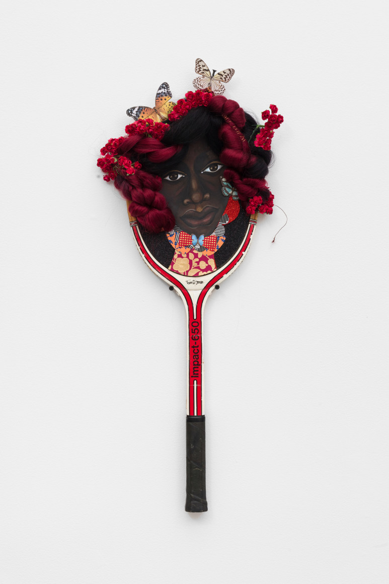 Impact, 2019, Mixed media on tennis racket