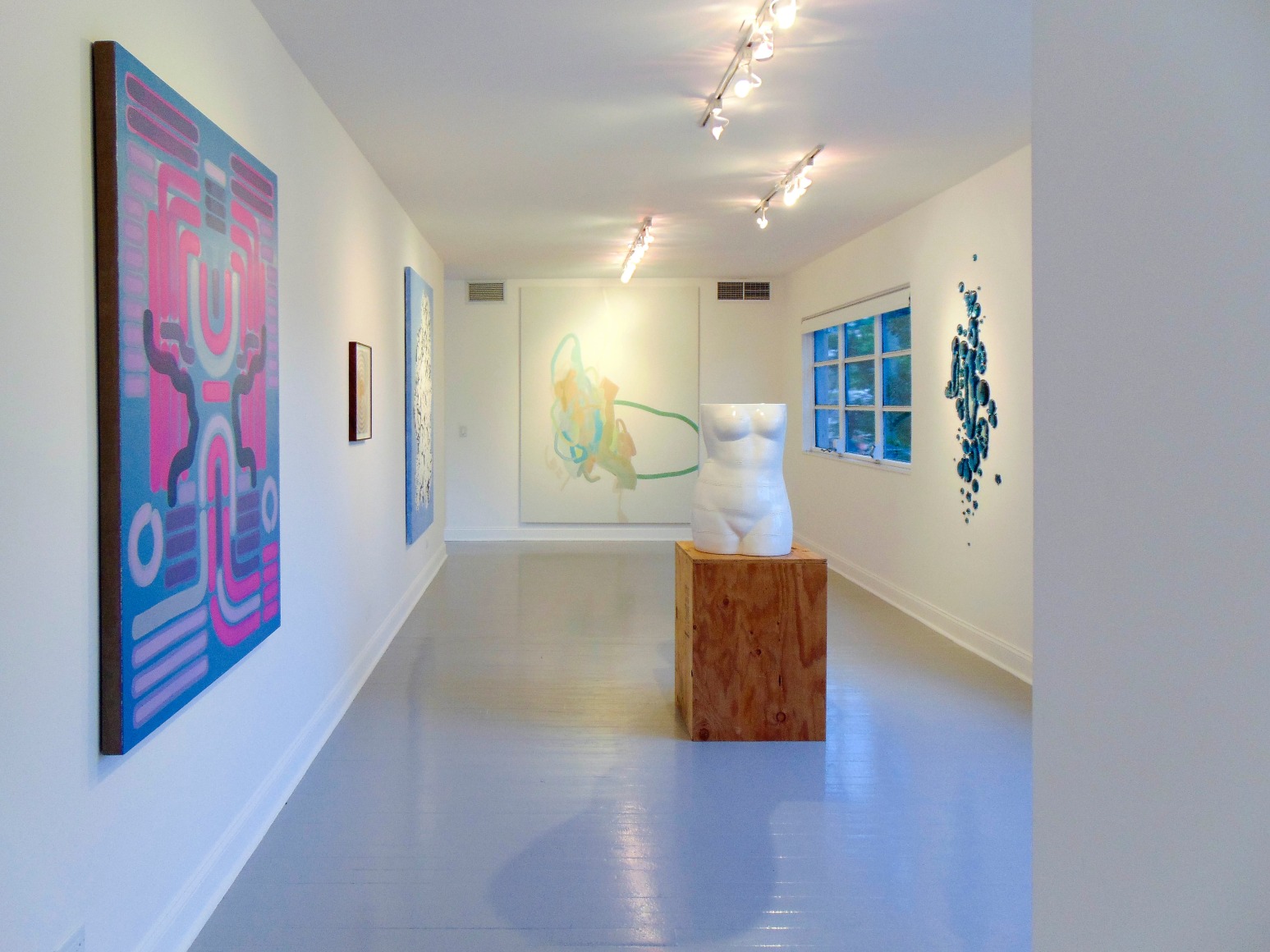 Lily Stockman, Andrew Brischler, Florence Derive, Michael Manning, Amy Bessone, and Rob Wynne on view during Judith Eisler Gloria (from Left to Right)