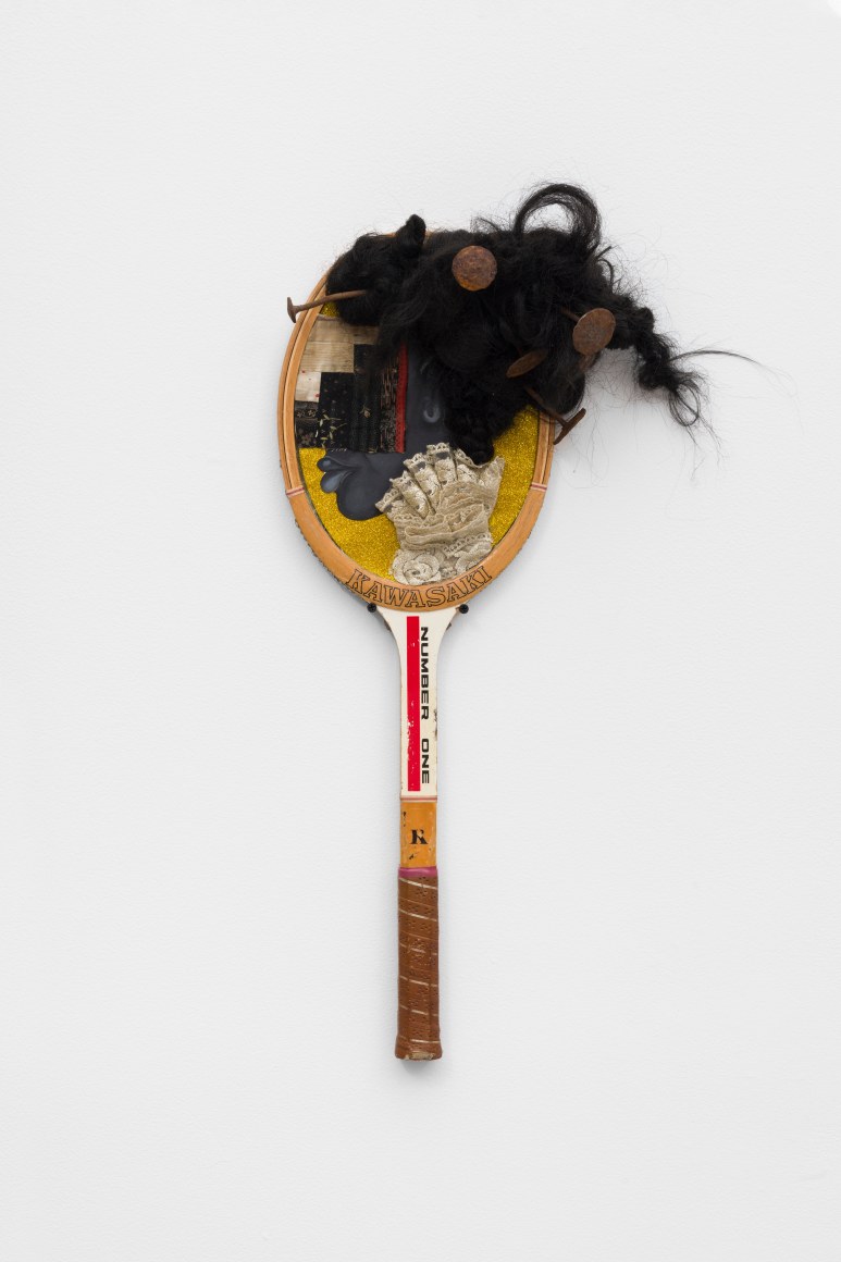 Number 1, 2019, Mixed media on tennis racket