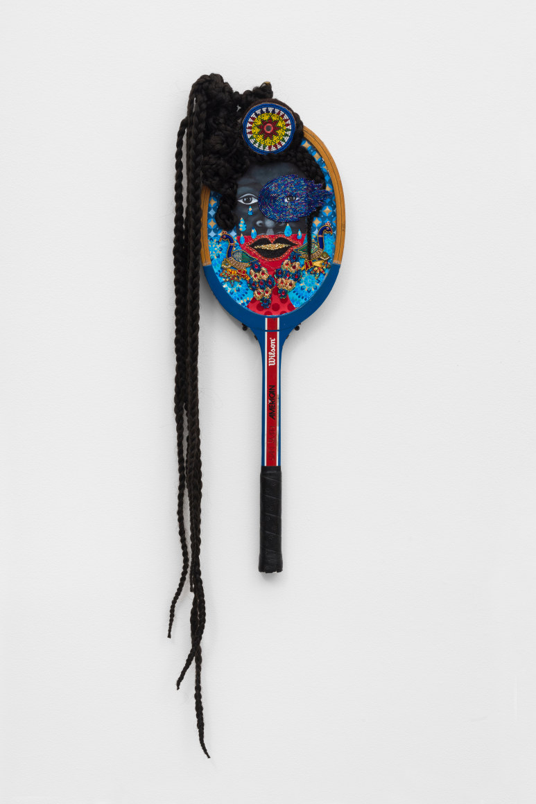 American, 2019, Mixed media on tennis racket